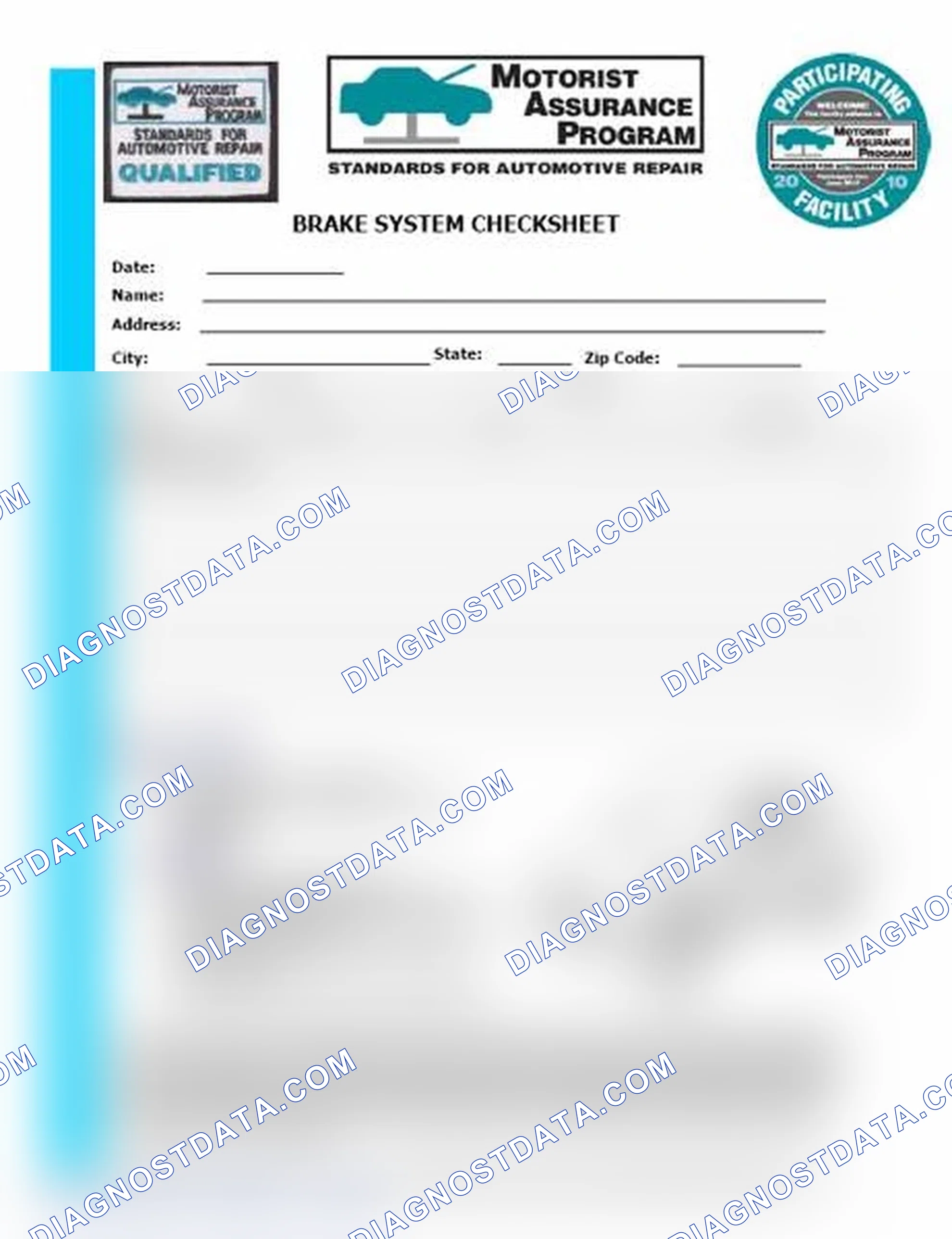 Scheme 1: Brake System Checksheet (1 Of 2)