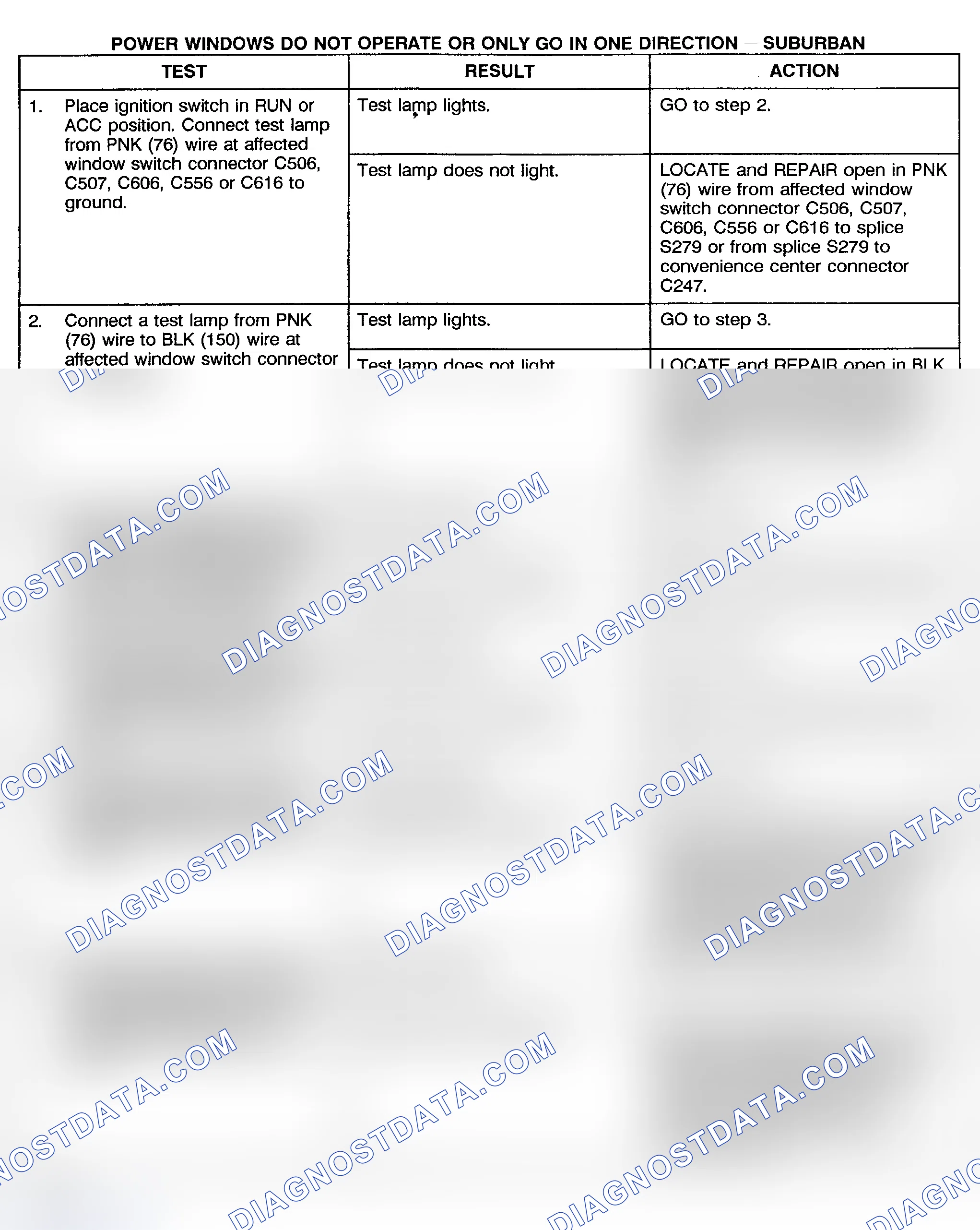 Scheme 10: TEST H: POWER WINDOWS DO NOT OPERATE OR ONLY GO IN ONE DIRECTION - SUBURBAN, CREW CAB & UTILITY