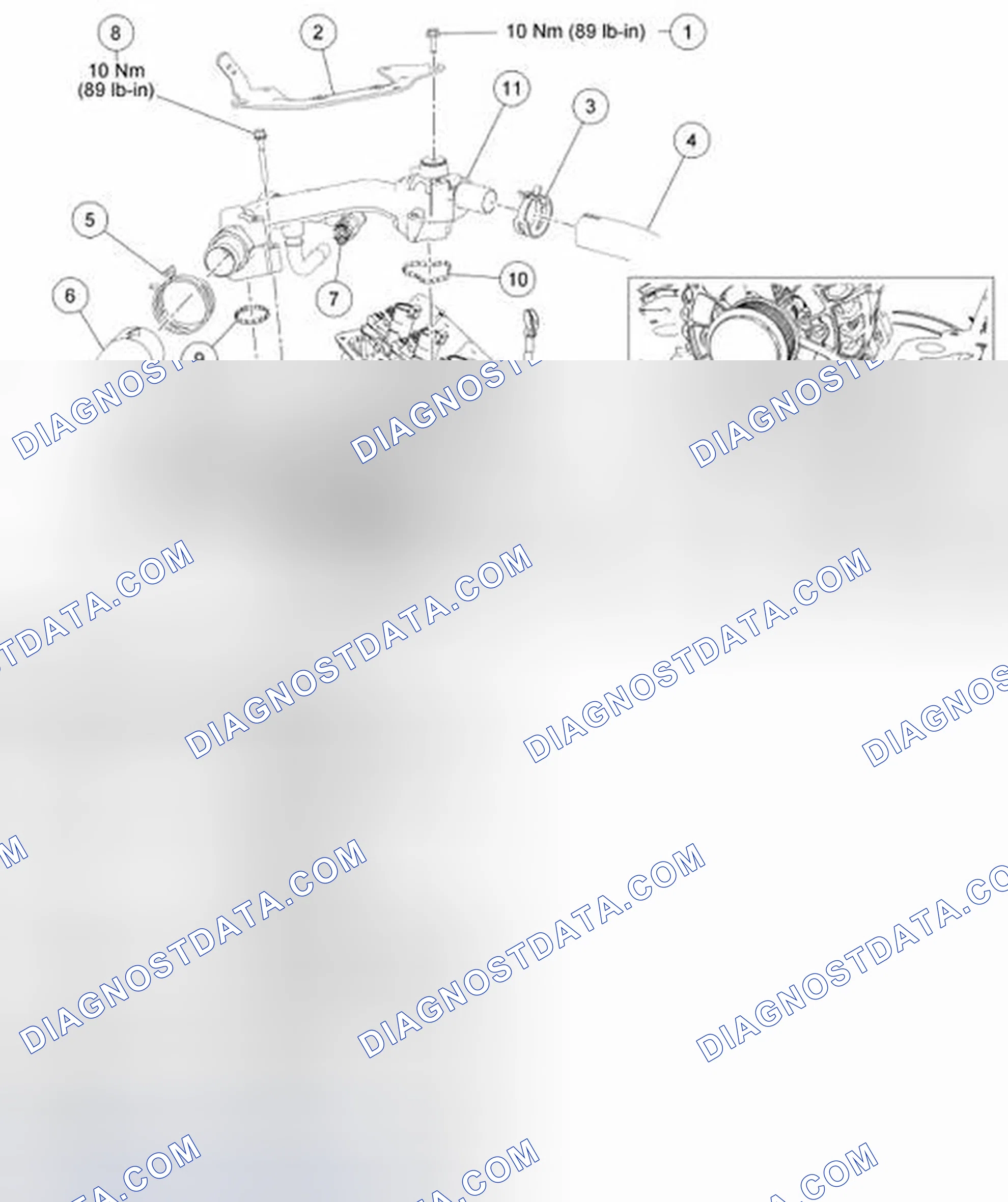 Fig. 4: Identifying Coolant Crossover Assembly, Generator Support Bracket And Generator - With Torque Specifications