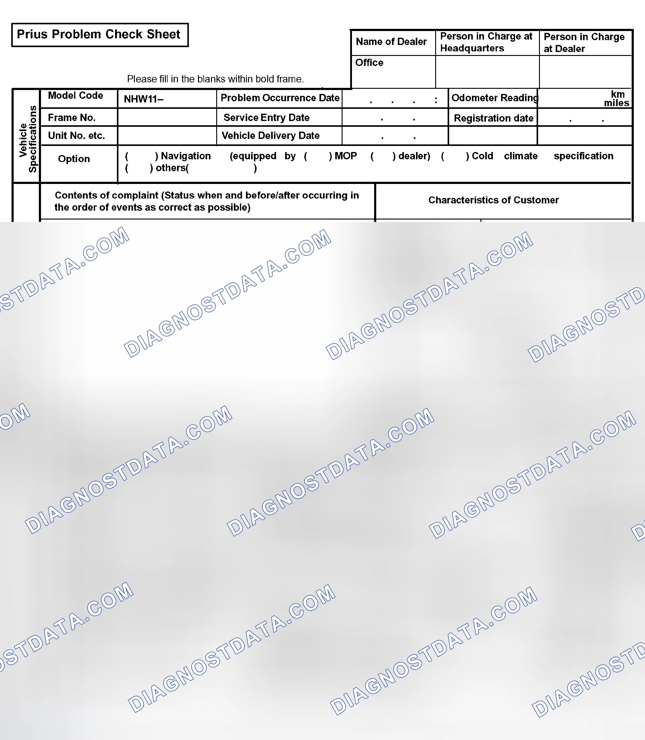 Scheme 2: Prius Problem Check Sheet (1 Of 2)