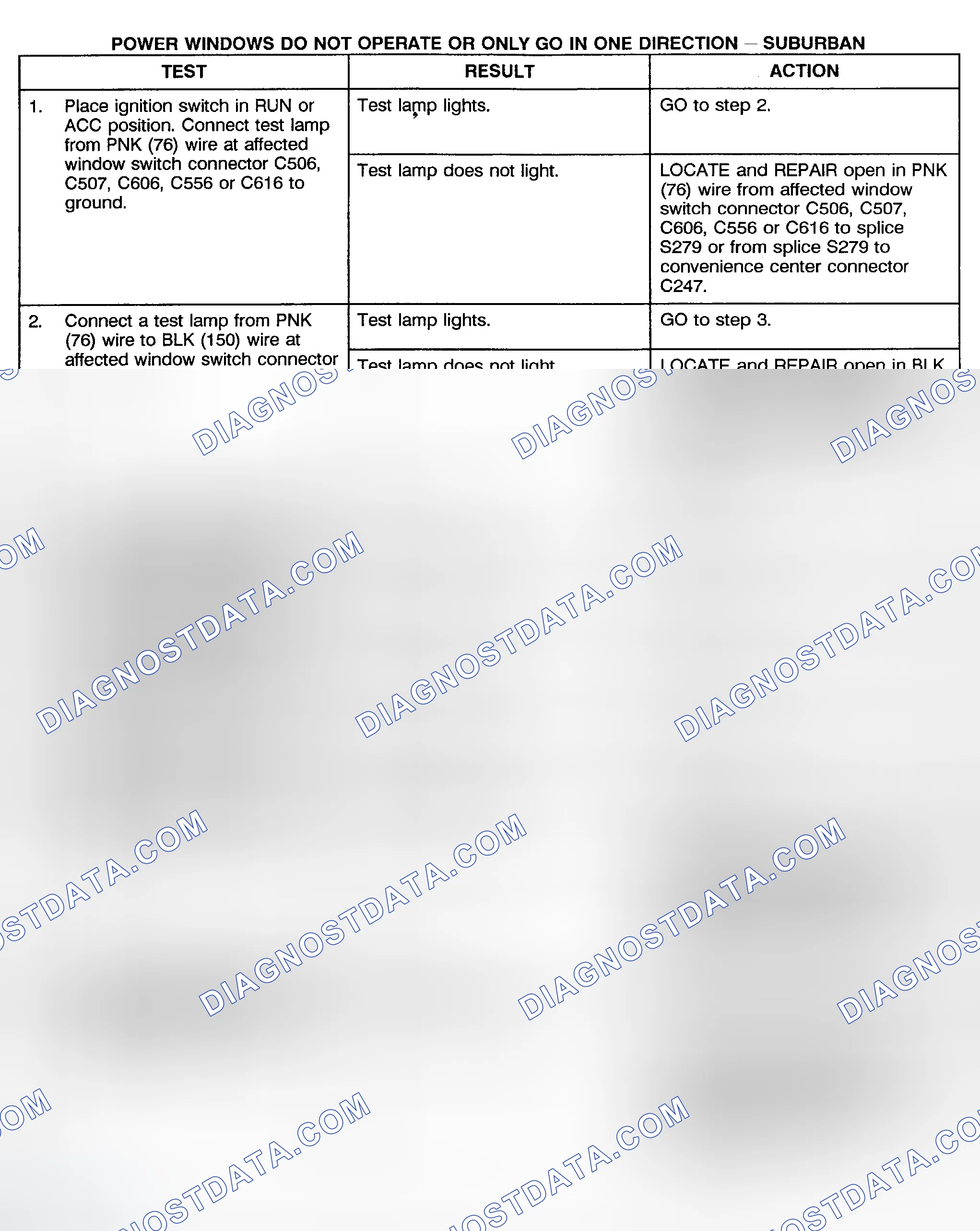 Scheme 8: TEST H: POWER WINDOWS DO NOT OPERATE OR ONLY OPERATE IN ONE DIRECTION (CREW CAB, UTILITY & SUBURBAN)