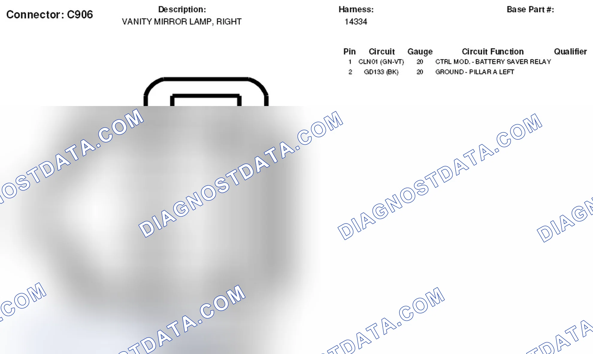 Scheme 240: Right Vanity Mirror Lamp Connector End View (C906)