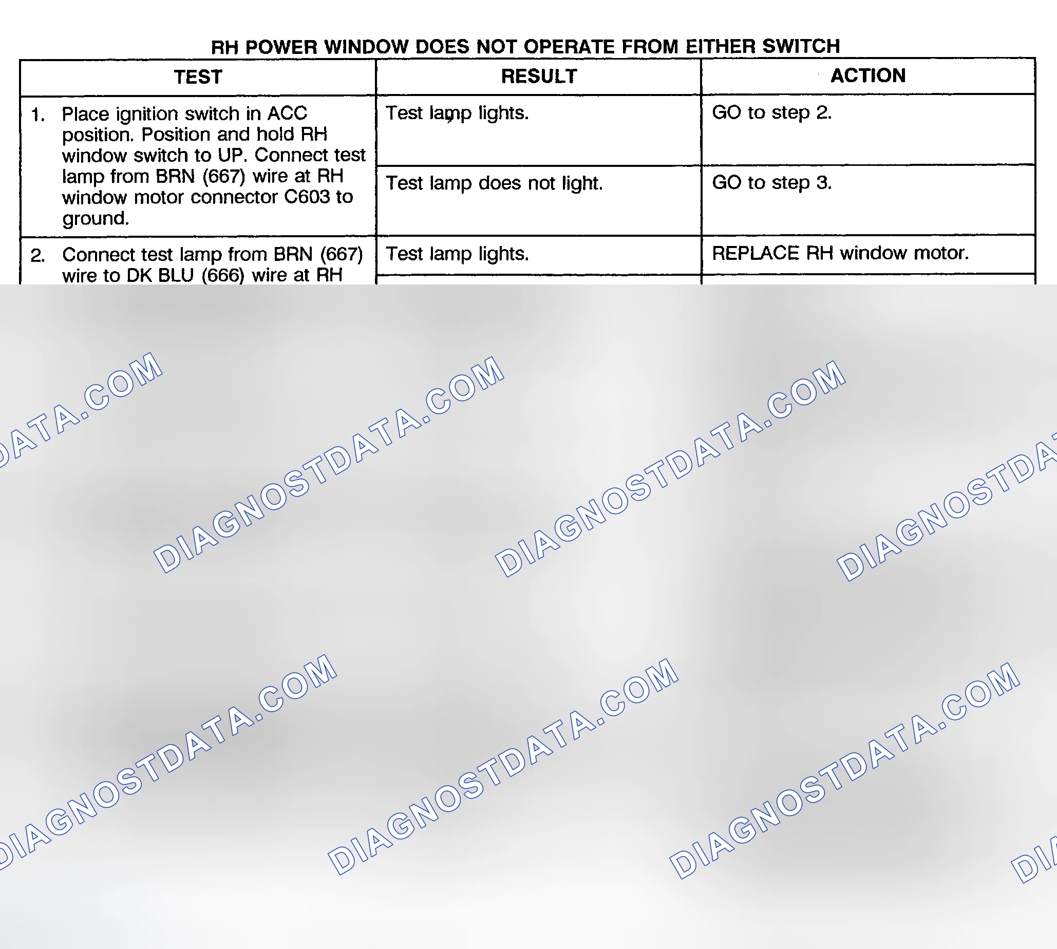 Scheme 6: TEST D: POWER WINDOW RIGHT DOSE NOT OPERATE FROM EITHER SWITCH - PICKUP