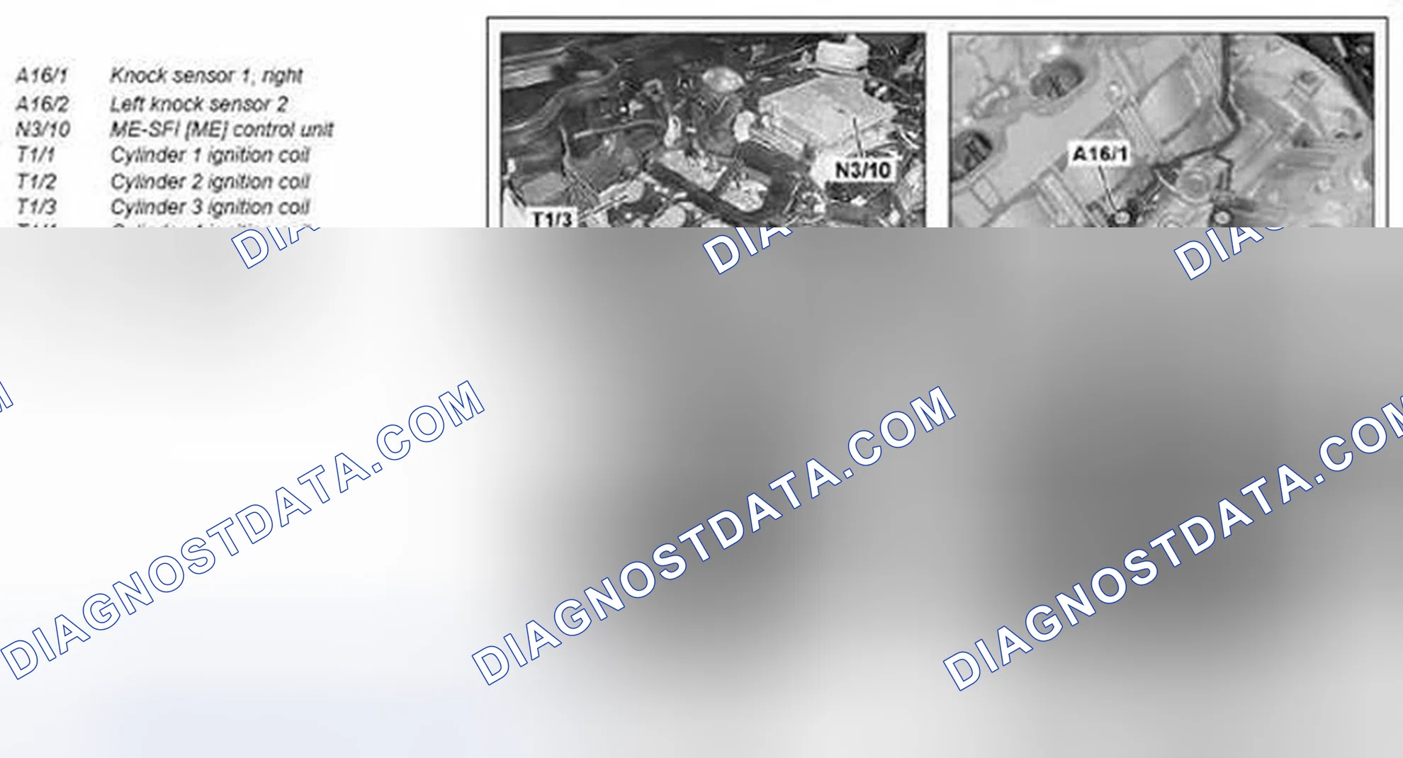Scheme 138: (ME-SFI) motor electronics fuel injection and ignition system, location of components on engine - GF