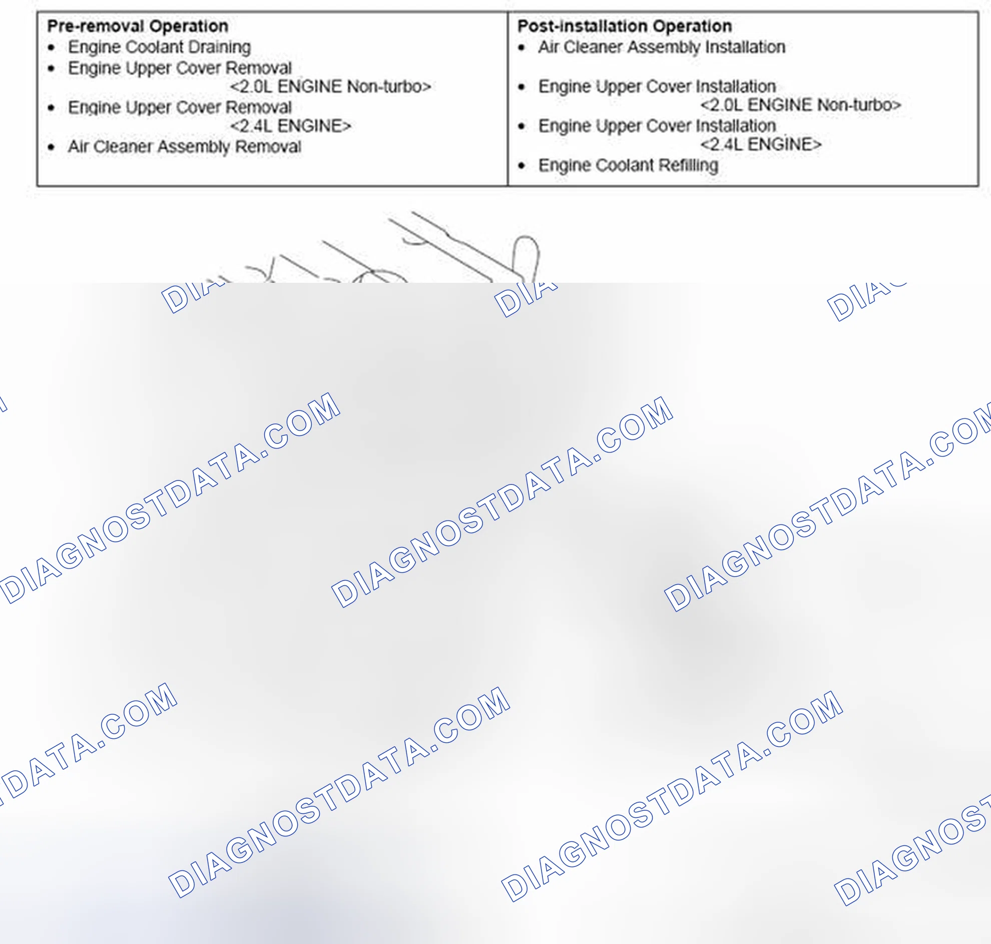 Scheme 45: REMOVAL AND INSTALLATION - 2.0L ENGINE NON-TURBO, 2.4L ENGINE
