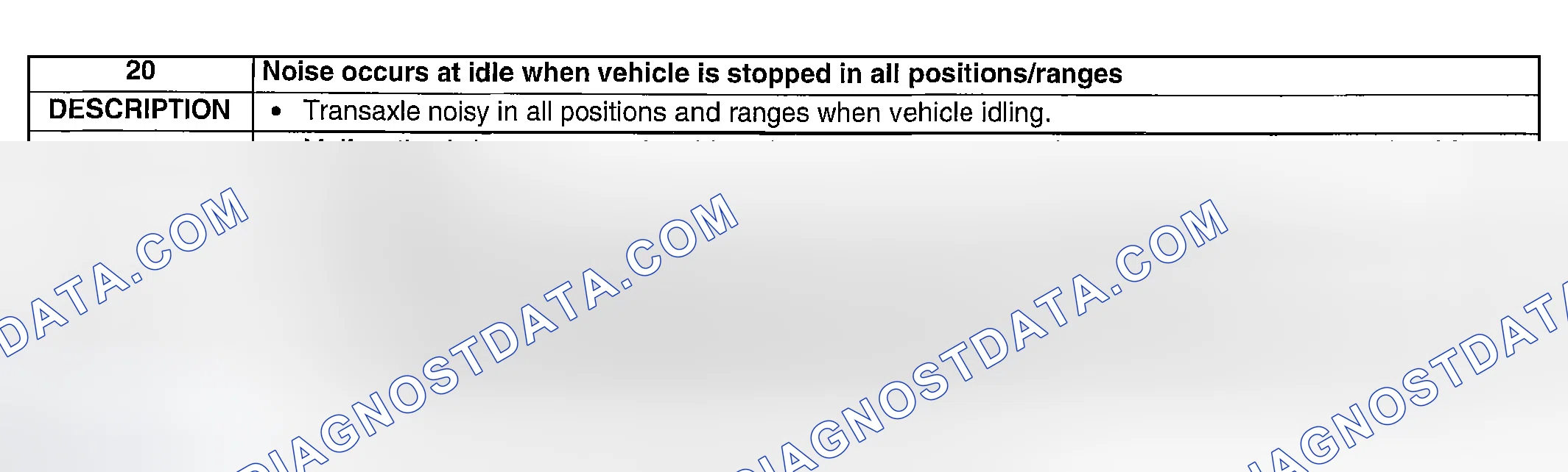 Scheme 139: NO. 20: NOISE OCCURS AT IDLE WHEN VEHICLE IS STOPPED IN ALL POSITIONS/RANGES
