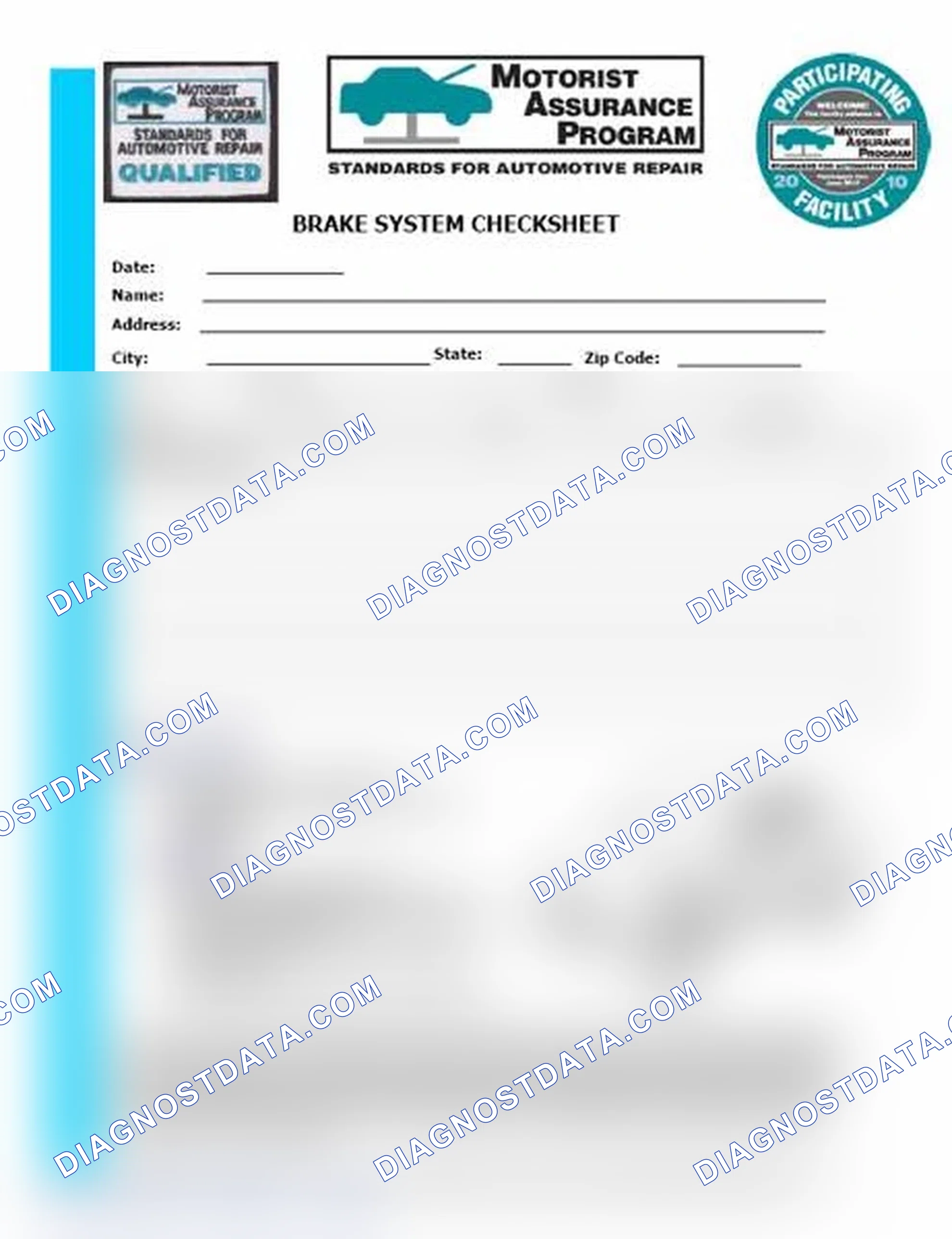 Scheme 1: Brake System Checksheet (1 Of 2)
