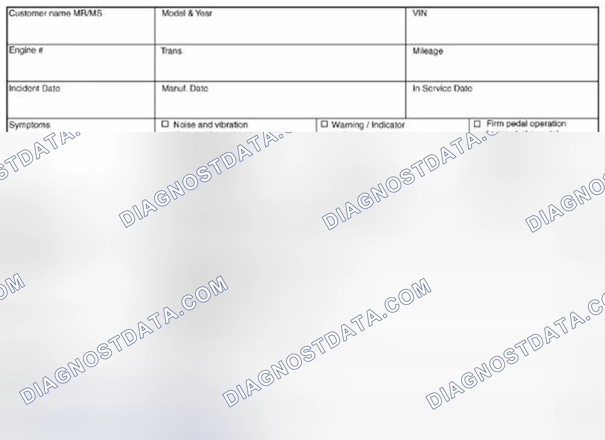 Scheme 81: Diagnosis and Repair Workflow: Diagnostic Work Sheet