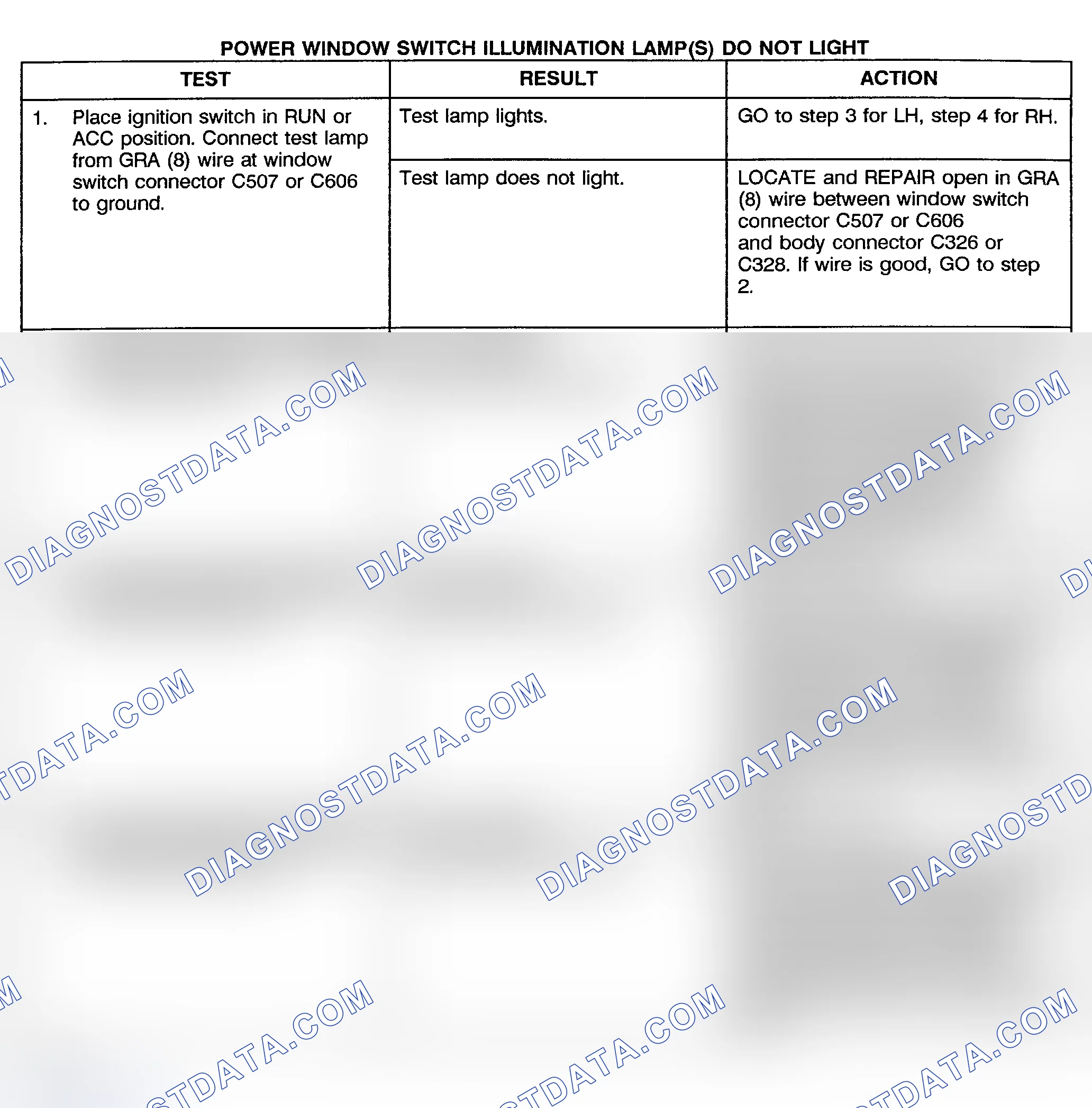 Scheme 9: TEST G: POWER WINDOW SWITCH ILLUMINATION LAMP(S) DO NOT LIGHT