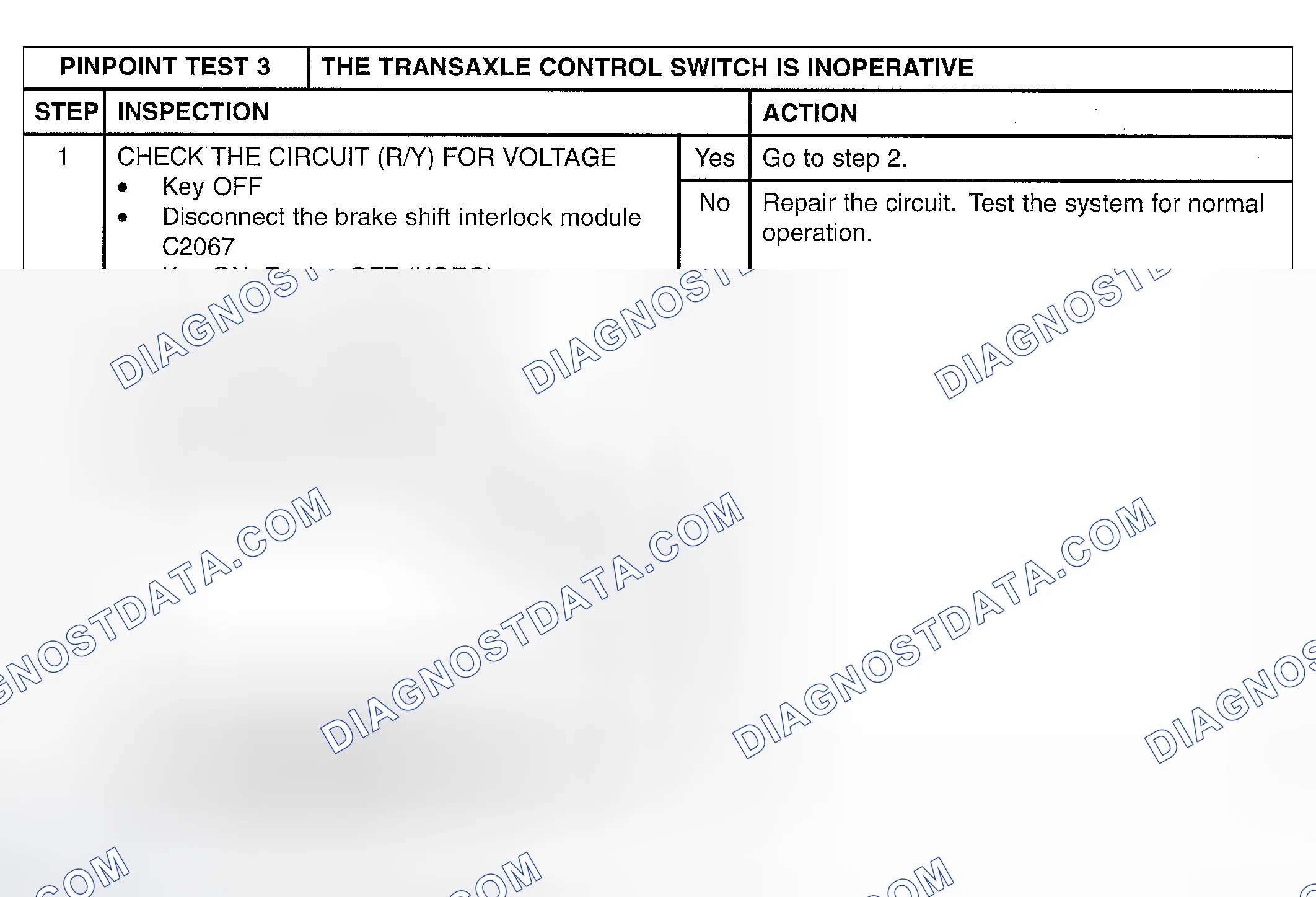 Scheme 106: PINPOINT TEST 3: THE TRANSAXLE CONTROL SWITCH IS INOPERATIVE
