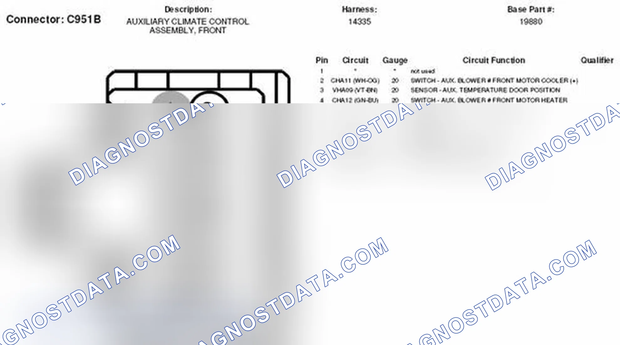 Scheme 253: Front Auxiliary Climate Control Assembly Connector End View (C951B)