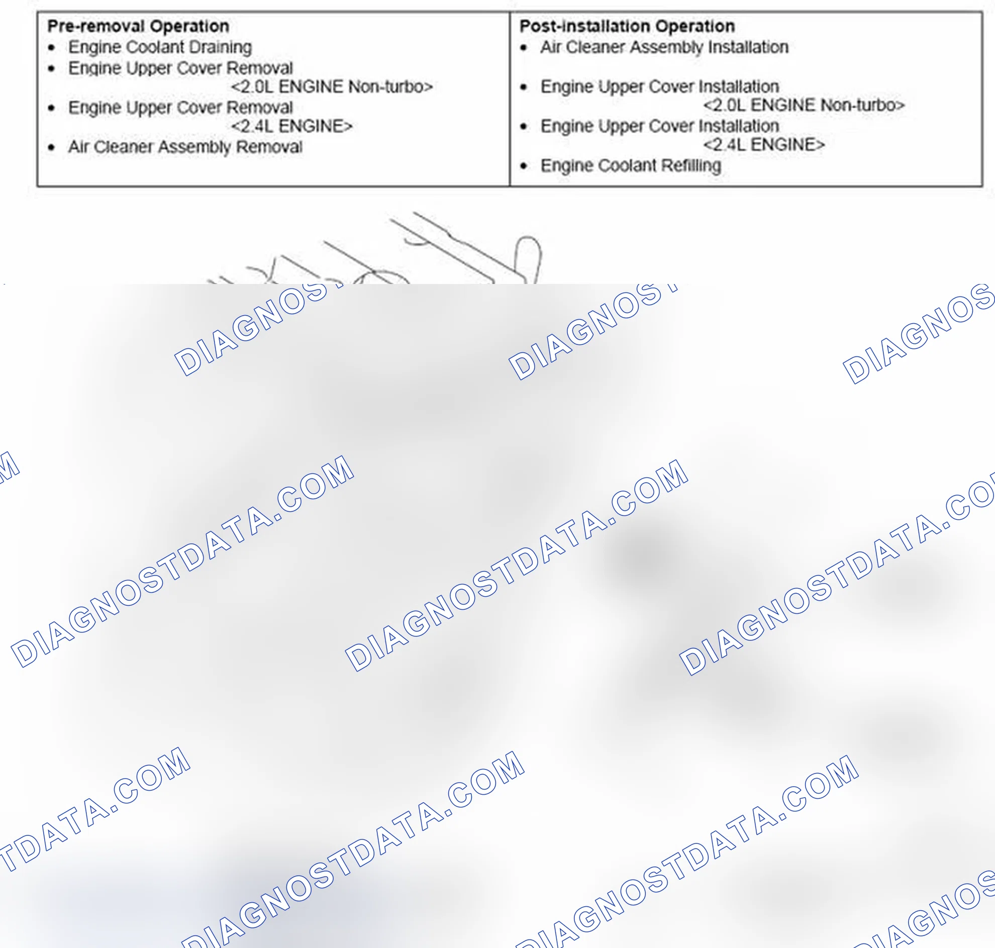 Scheme 30: REMOVAL AND INSTALLATION < 2.0L ENGINE NON-TURBO, 2.4L ENGINE >