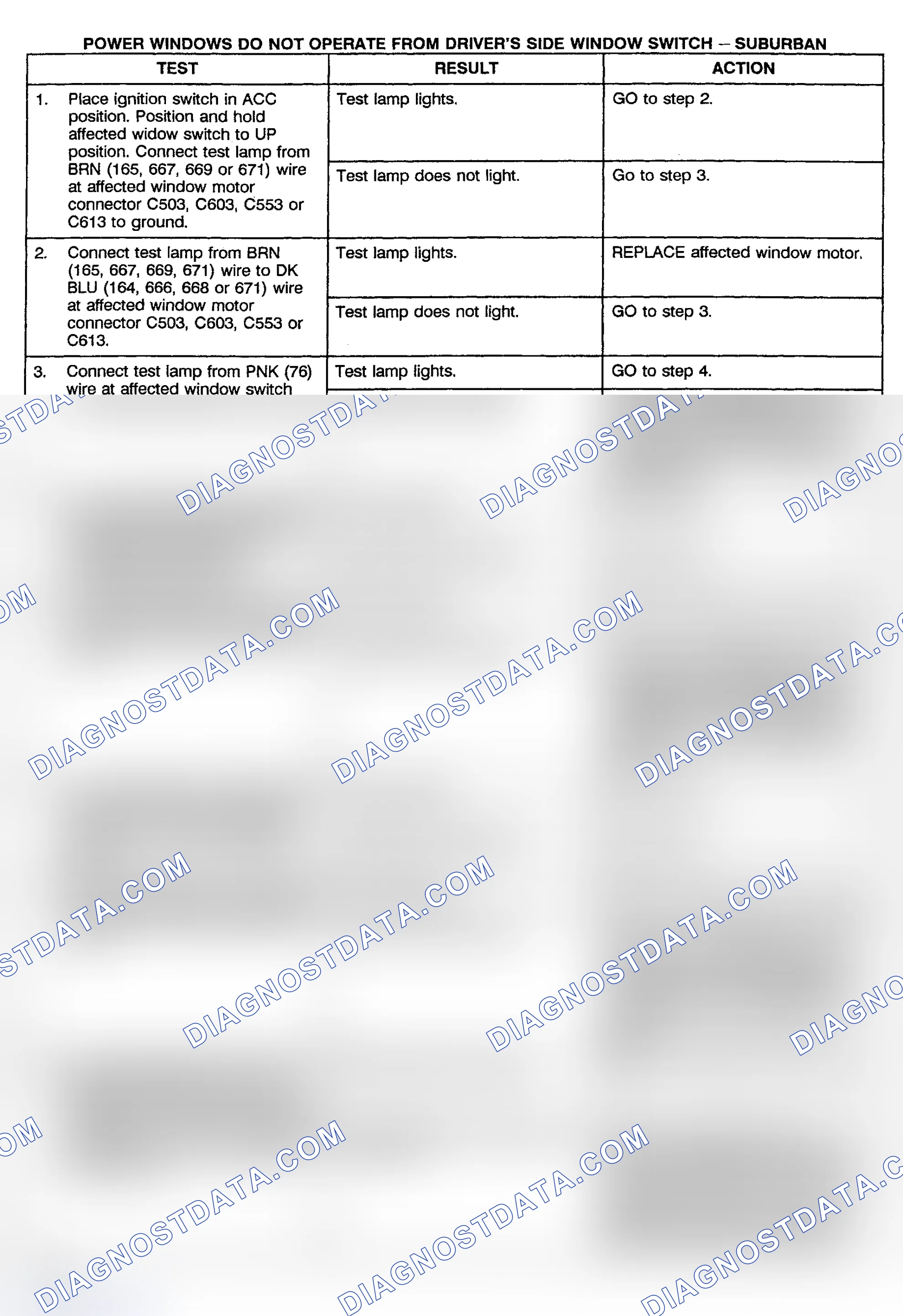 Scheme 16: TEST E: POWER WINDOW DO NOT OPERATE FROM DRIVER'S SIDE WINDOW SWITCH - SUBURBAN, CREW CAB & UTILITY