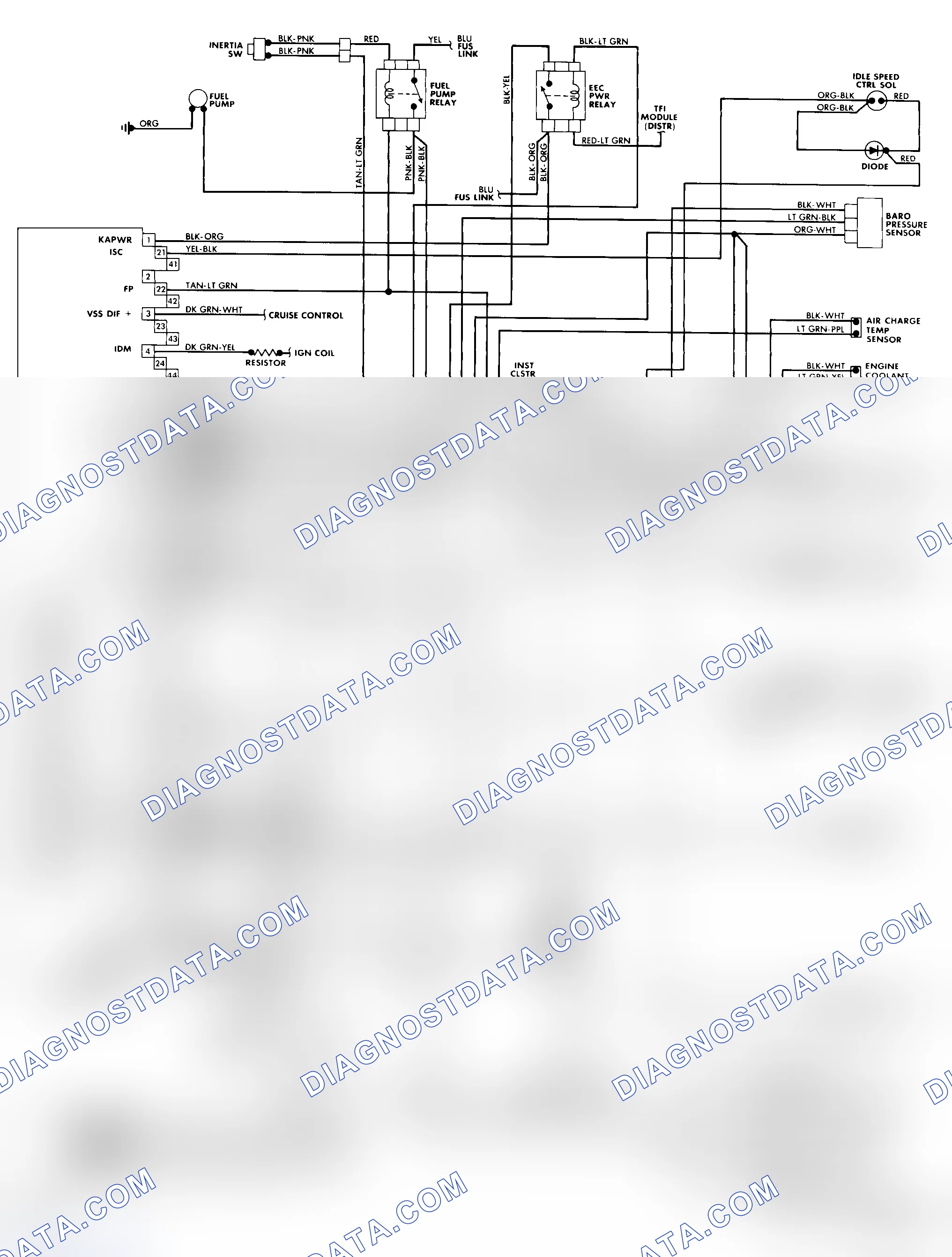 Scheme 70: 3.8L MPFI (RWD) Wiring Diagram (Cougar & Thunderbird)