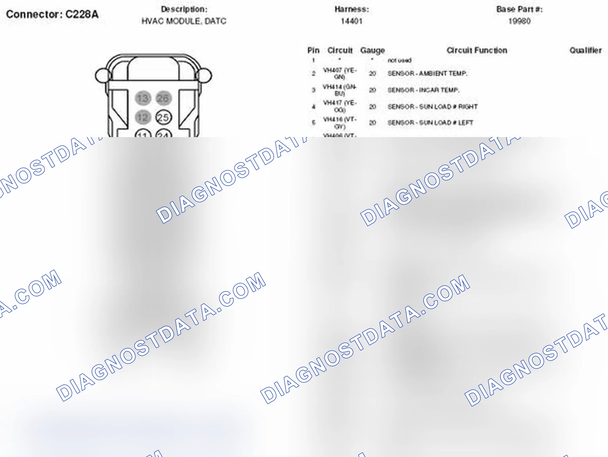 Scheme 70: DATC HVAC Module Connector End View (C228A)