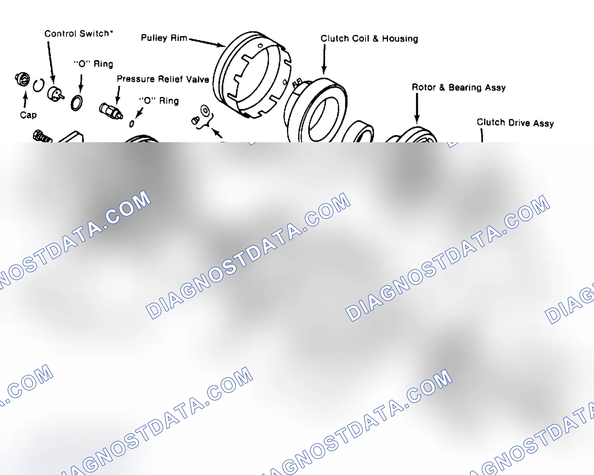 Scheme 108: Exploded View of Harrison R-4, 4-Cyl. Compressor (Original Design) Other R-4 variations include V-Belt/Poly-Groove drive pulley or 6-pole clutch type.