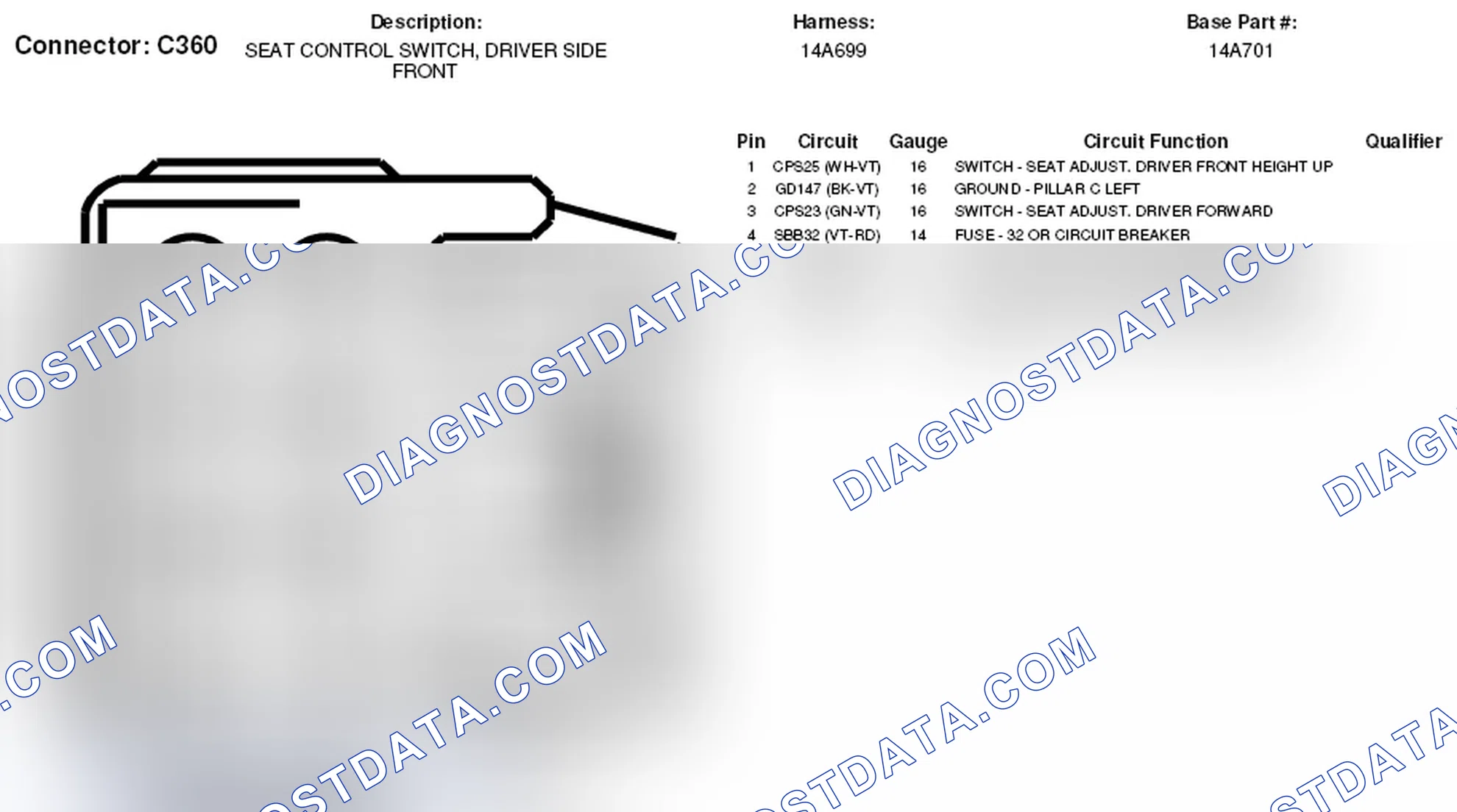 Scheme 111: Driver Side Front Seat Control Switch Connector End View (C360)
