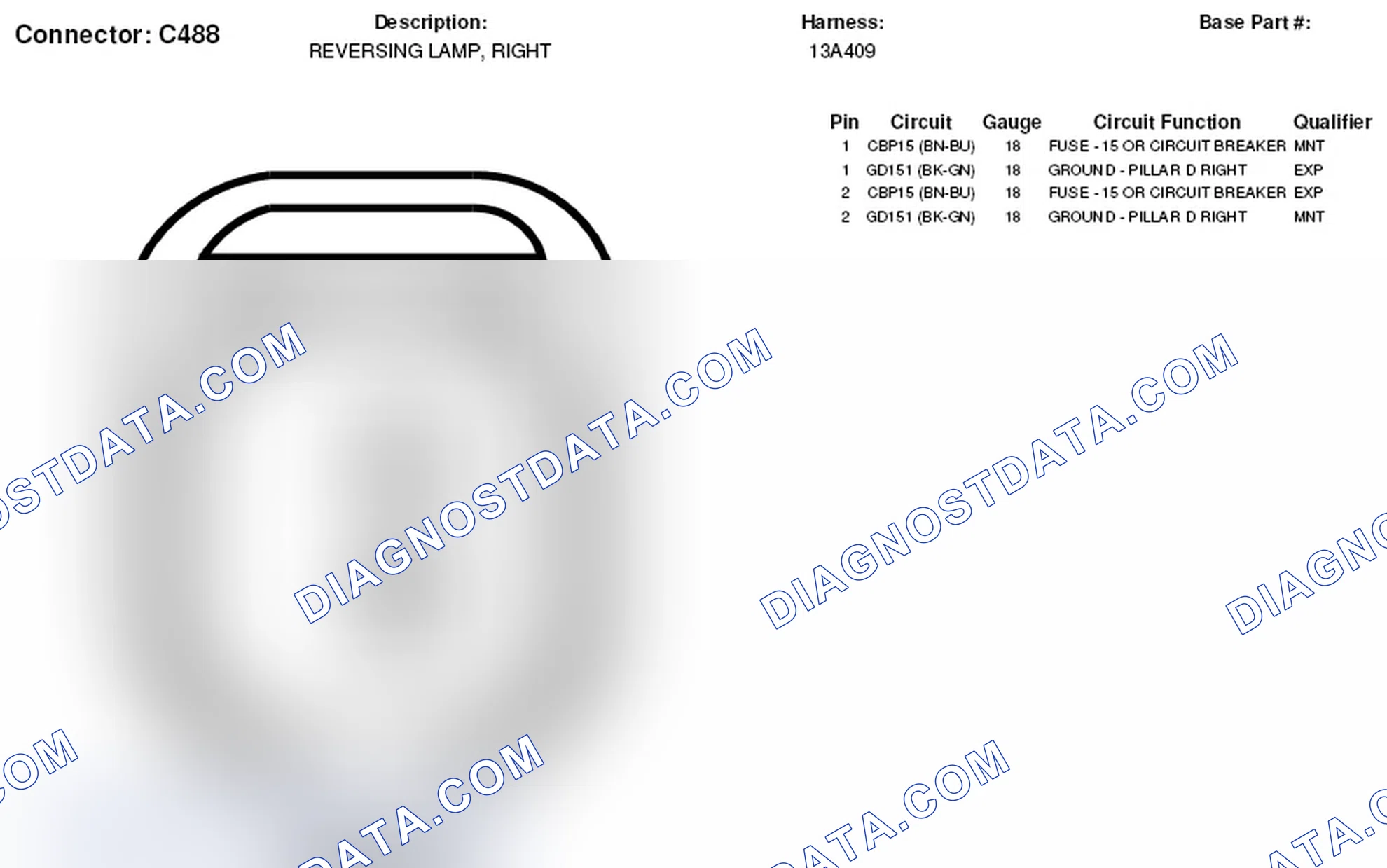 Scheme 202: Right Reversing Lamp Connector End View (C488)