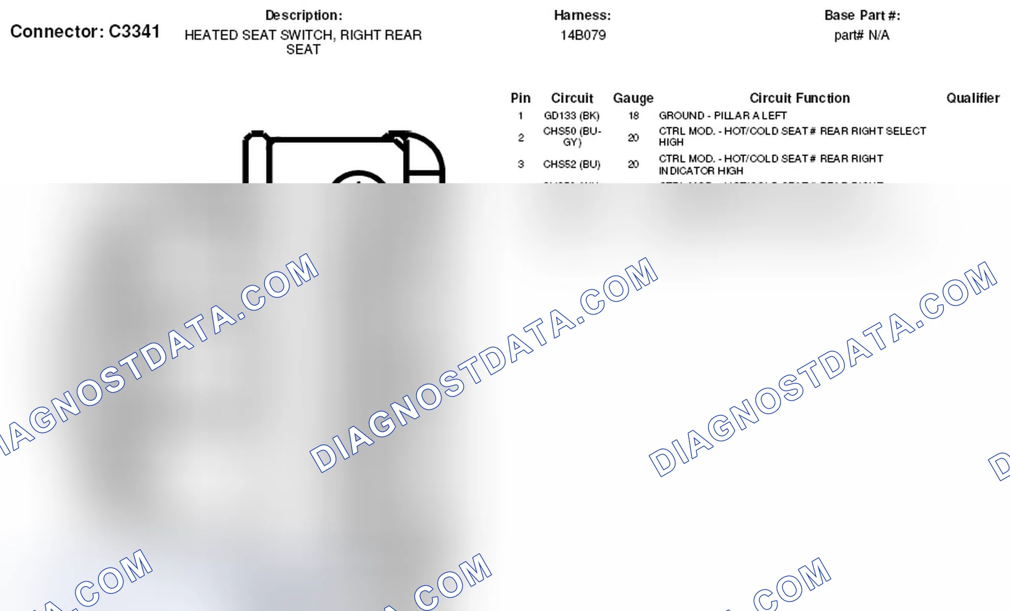 Scheme 301: Right Rear Seat Heated Seat Switch Connector End View (C3341)