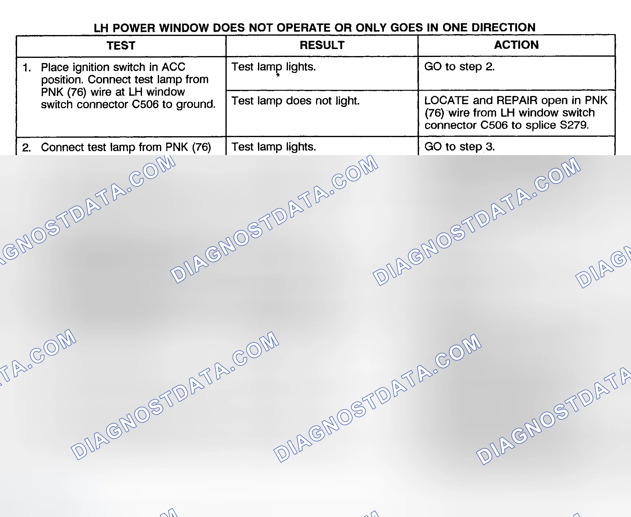 Scheme 2: TEST B: LEFT POWER WINDOW DOES NOT OPERATE OR ONLY OPERATES IN ONE DIRECTION (2-DOOR & EXTENDED CAB)