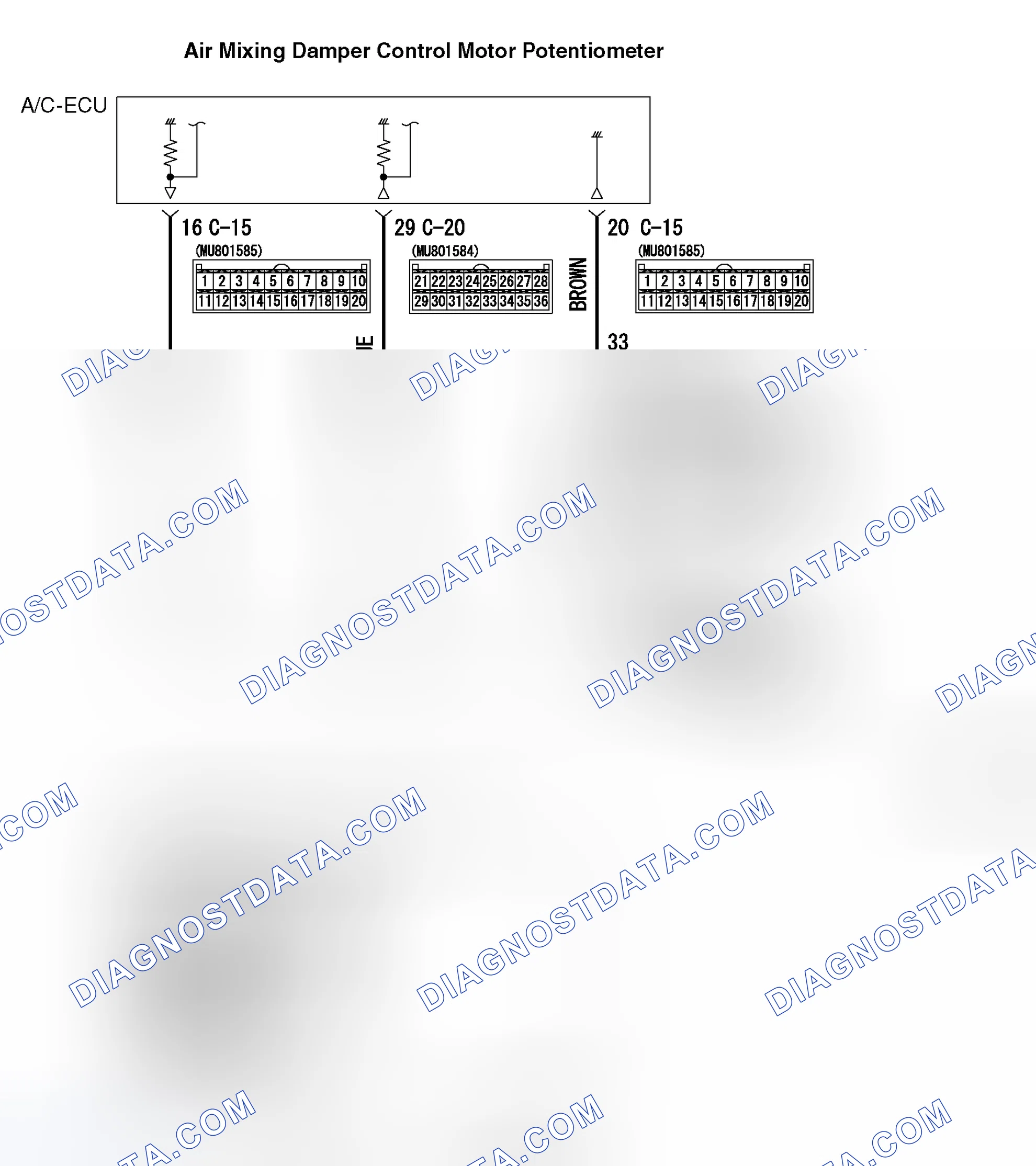 Scheme 93: DTC B1042: AIR MIXING DAMPER CONTROL MOTOR AND POTENTIOMETER (POTENTIOMETER SYSTEM SHORTED TO ITS GR