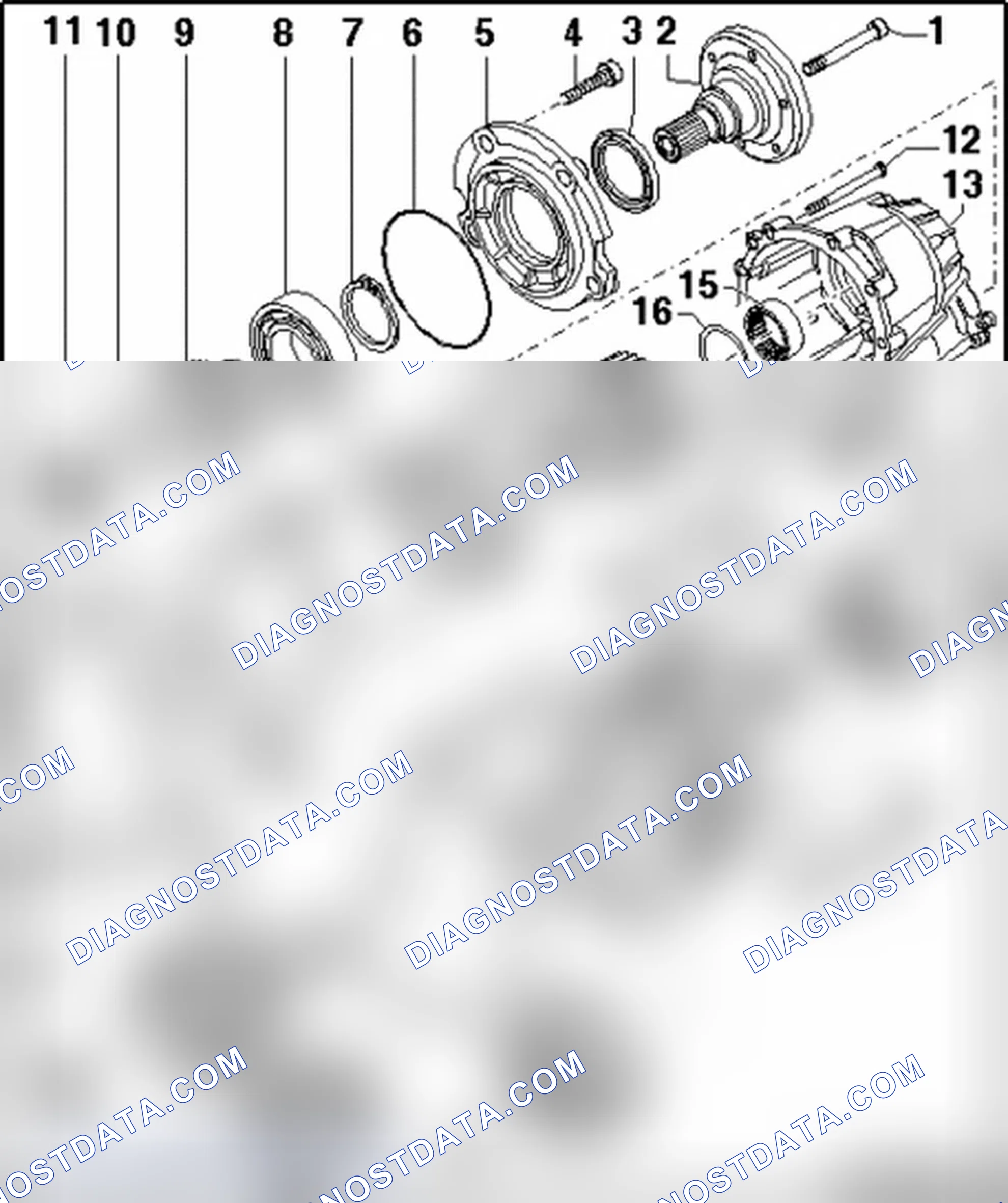 Scheme 1233: Front final drive and transfer case, component overview