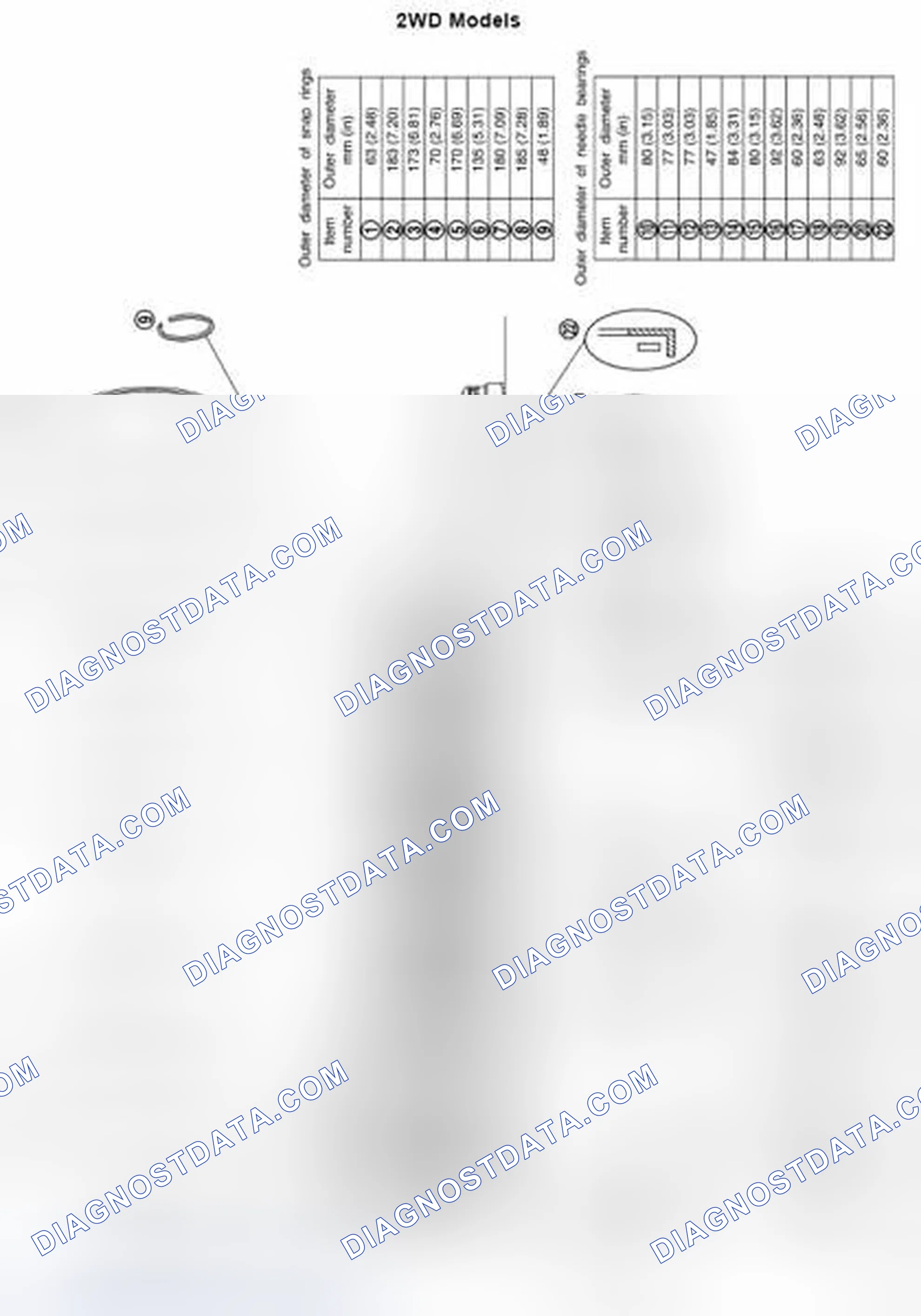 Fig. 232: Identifying Adjusting Shims, Needle Bearings, Thrust Washers And Snap Rings Location (2WD Models)
