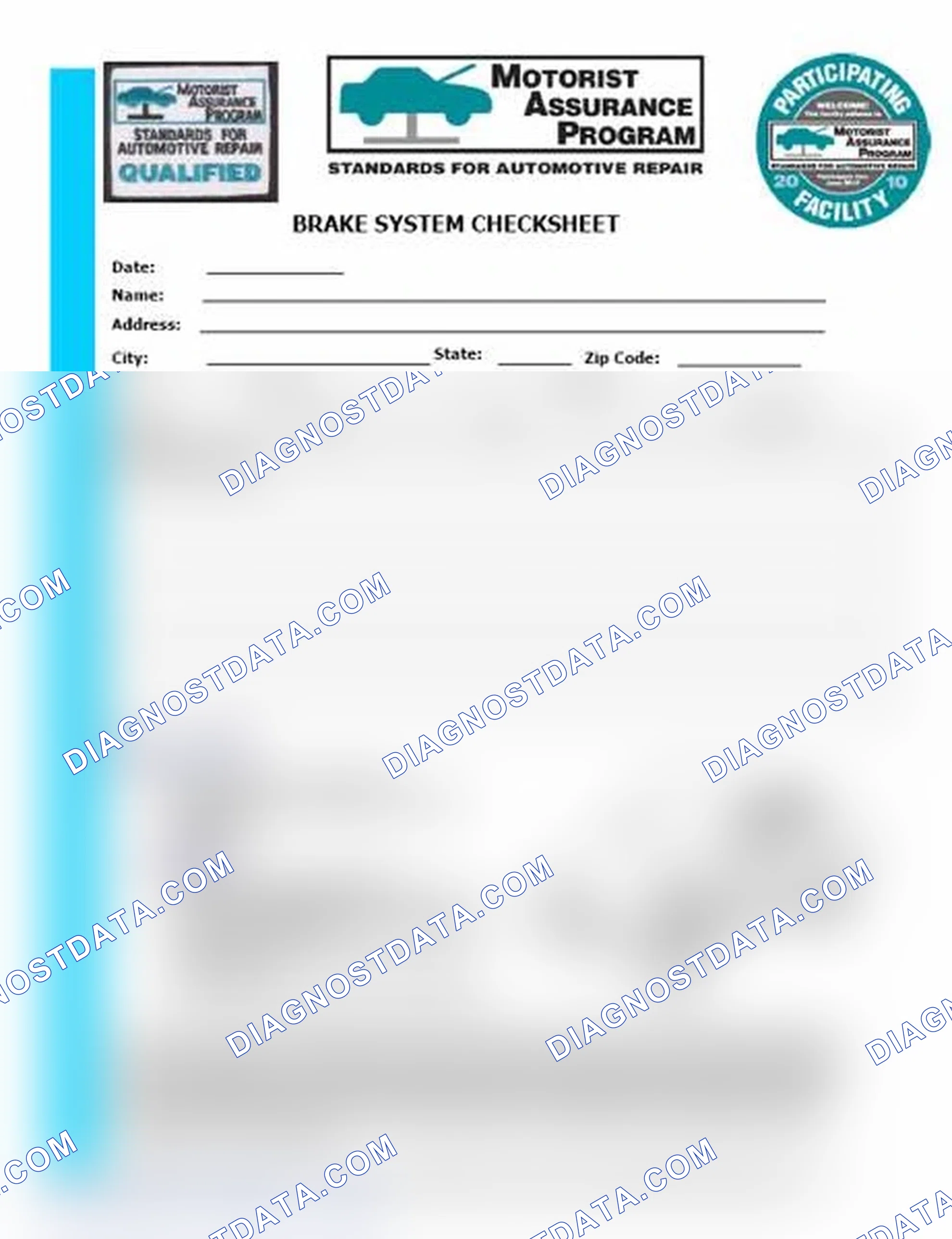 Scheme 1: Brake System Checksheet (1 Of 2)