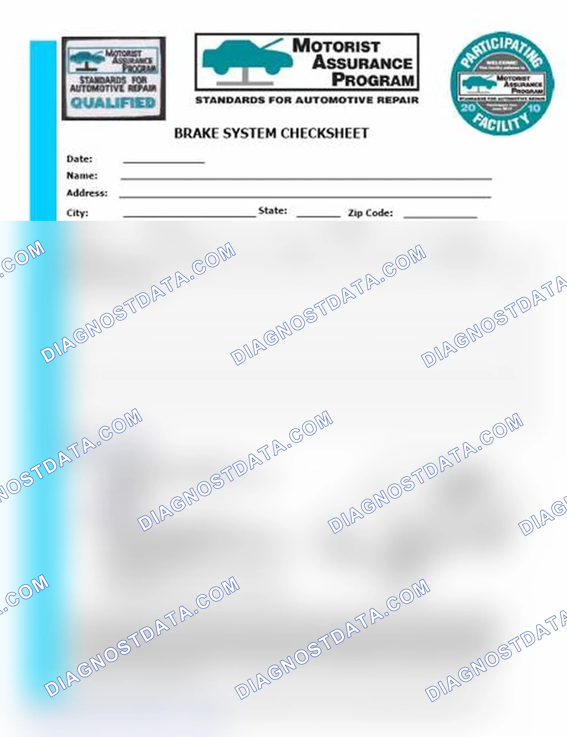 Scheme 1: Brake System Checksheet (1 Of 2)