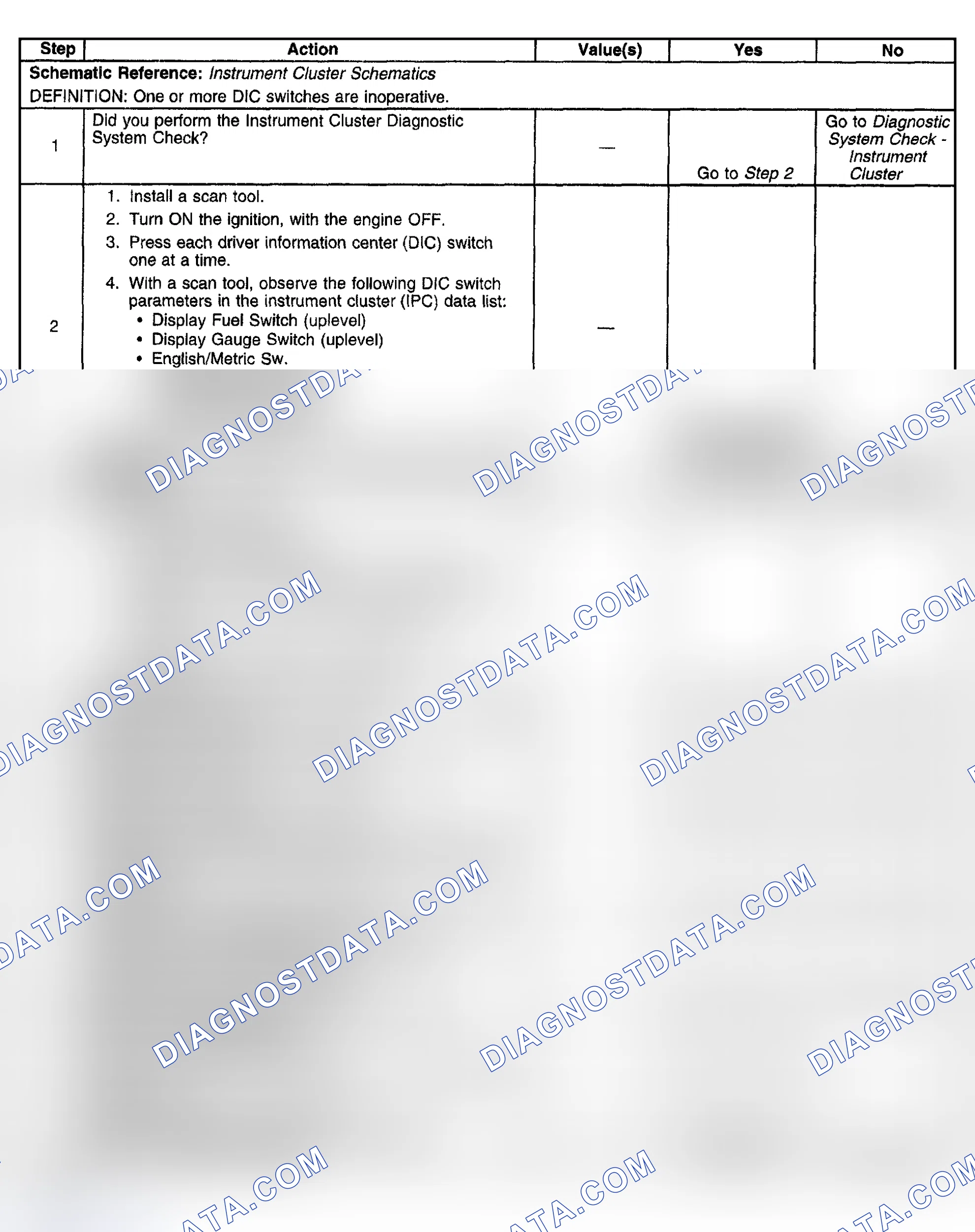 Scheme 44: Driver Information Center (DIC) Switch(es) Inoperative