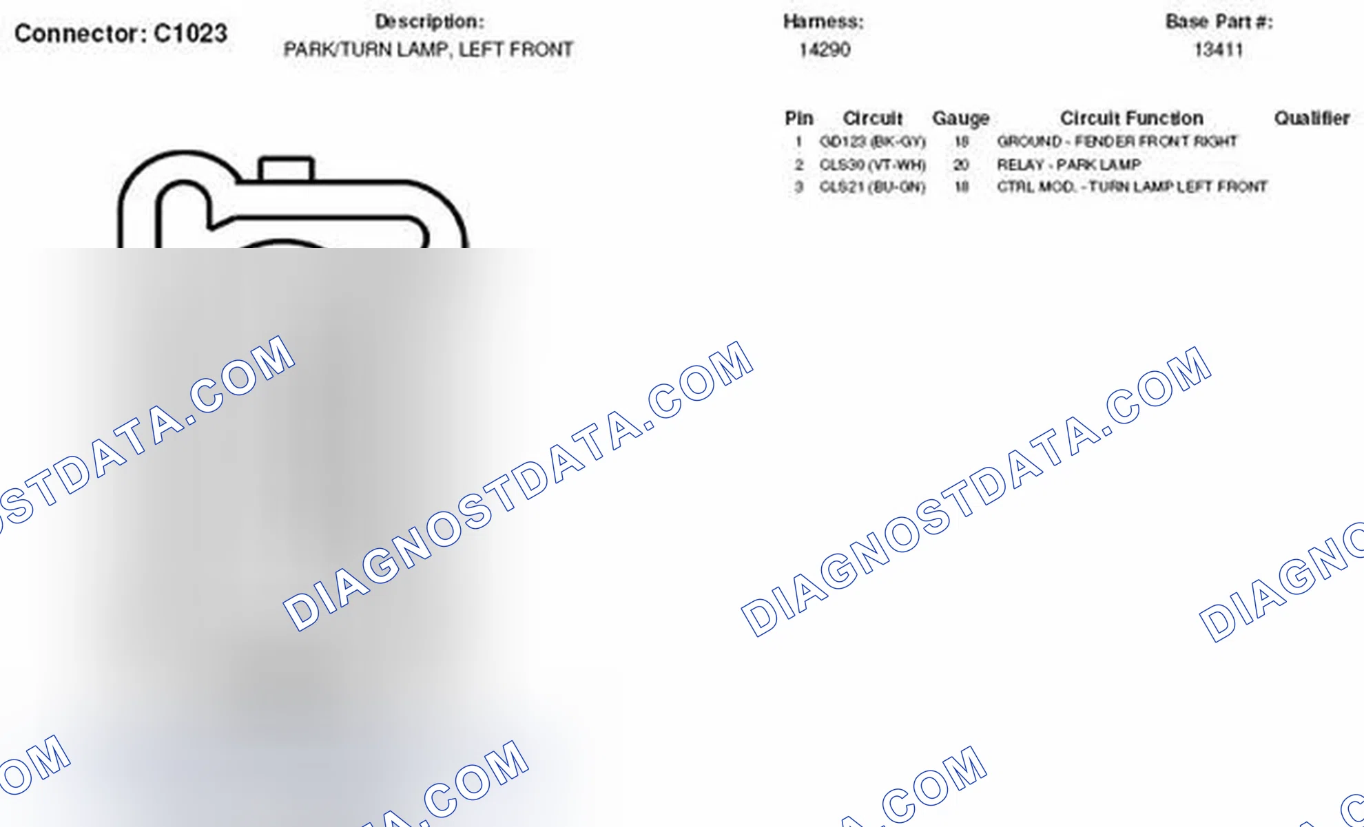 Scheme 194: Left Front Park Lamp / Turn Lamp Connector End View (C1023)