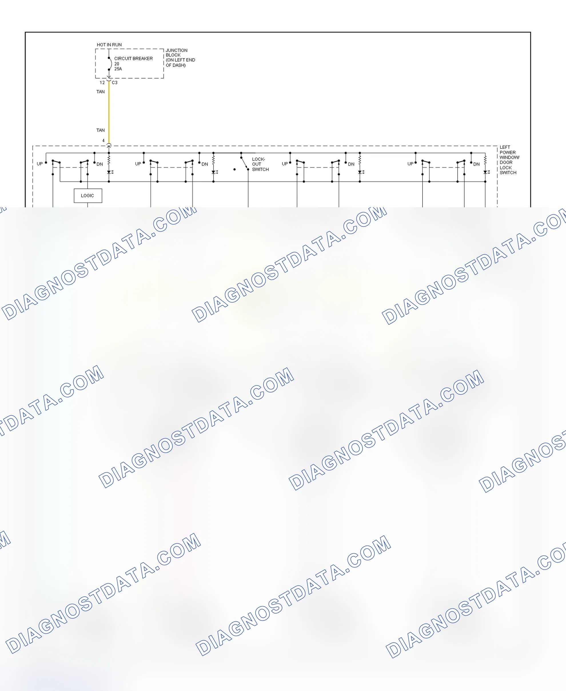 Scheme 3: Power Window System Wiring Diagram (Dakota - 4-Door)