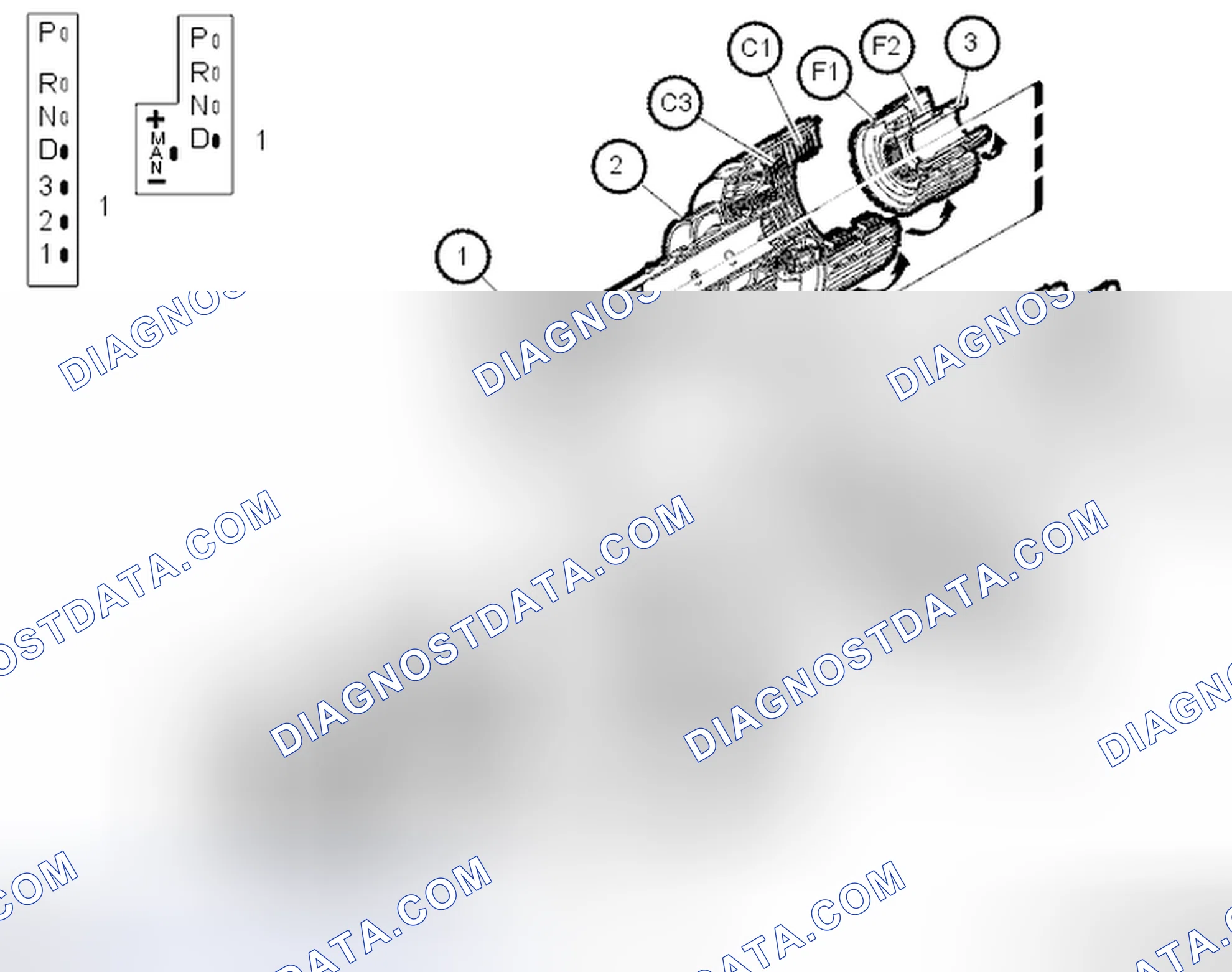 Scheme 1476: Gear shift positions D/1/MAN - 1st gear