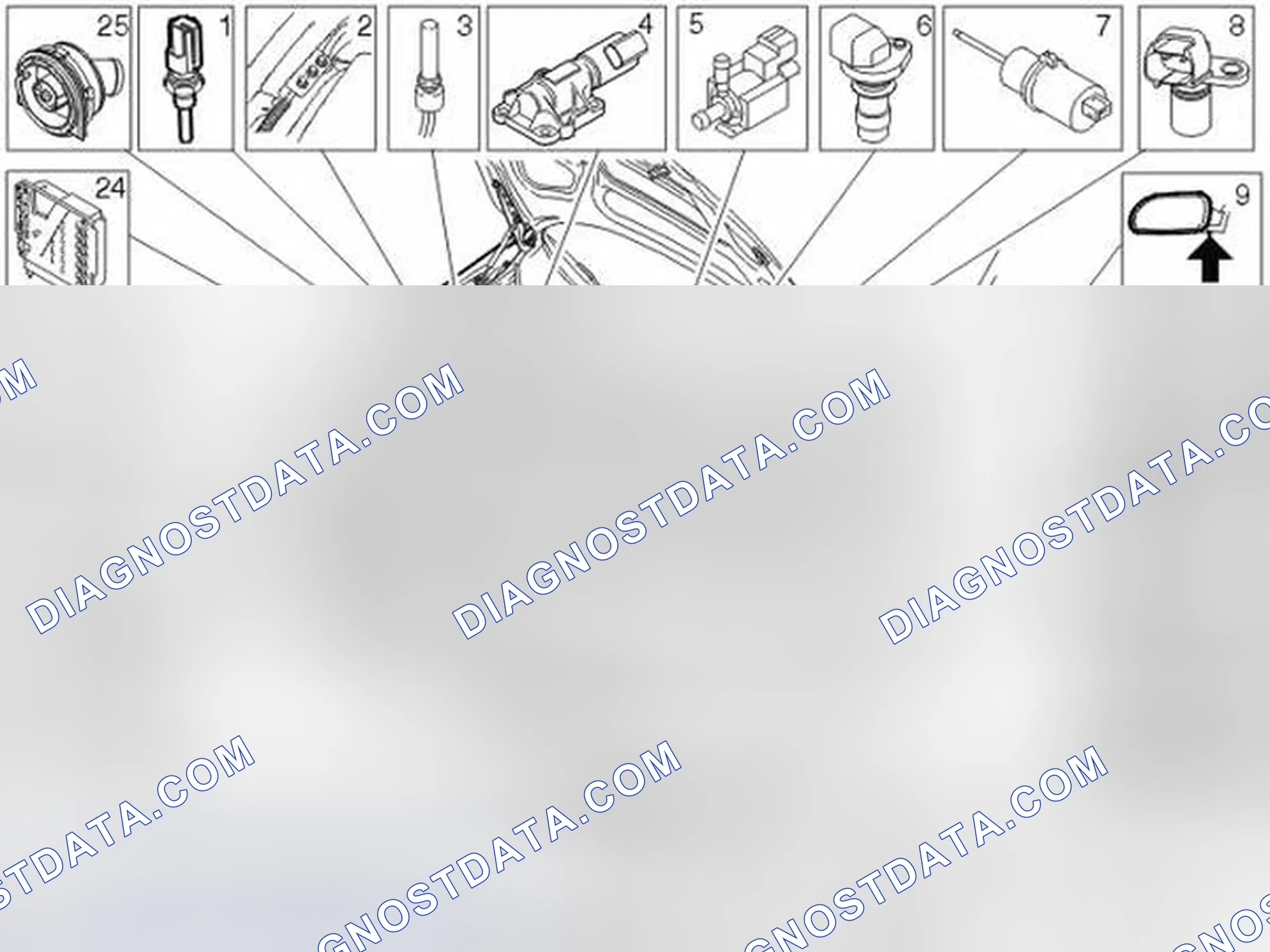 Scheme 203: Location of components, engine compartment