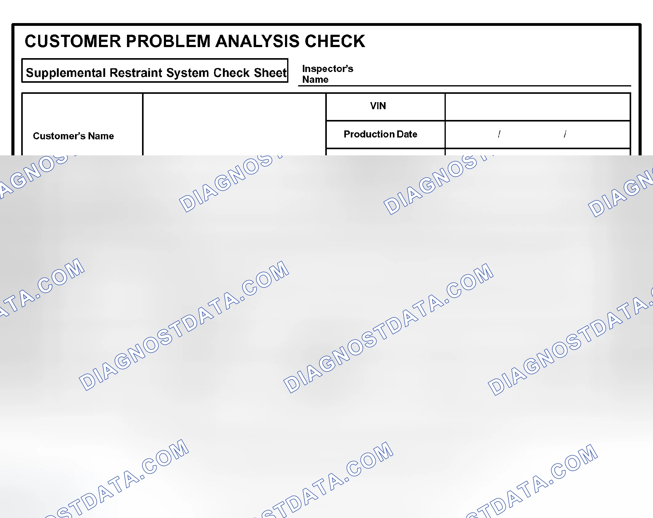 Scheme 52: (Sample) Supplemental Restraint System Check Sheet