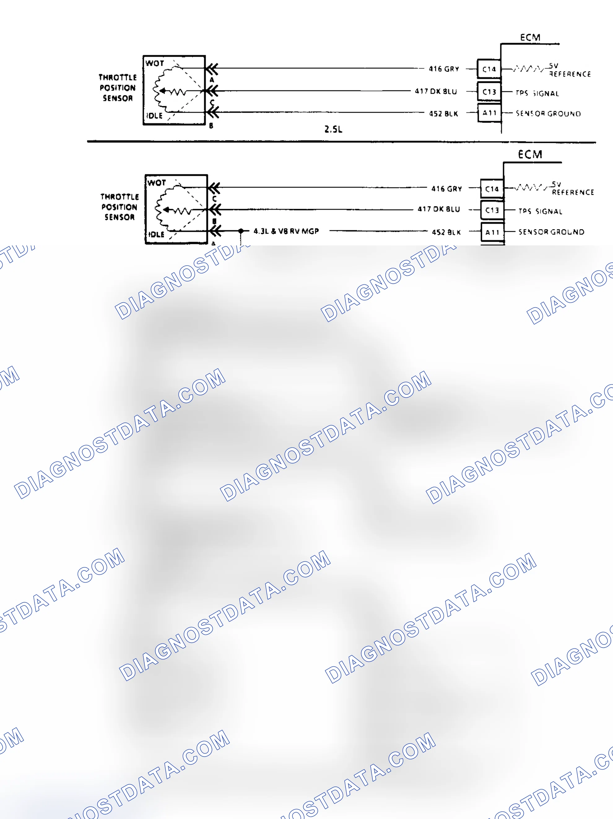 Scheme 126: Code 22 - Throttle Position Sensor (Signal Voltage Low) ("SCAN" Diagnostics)