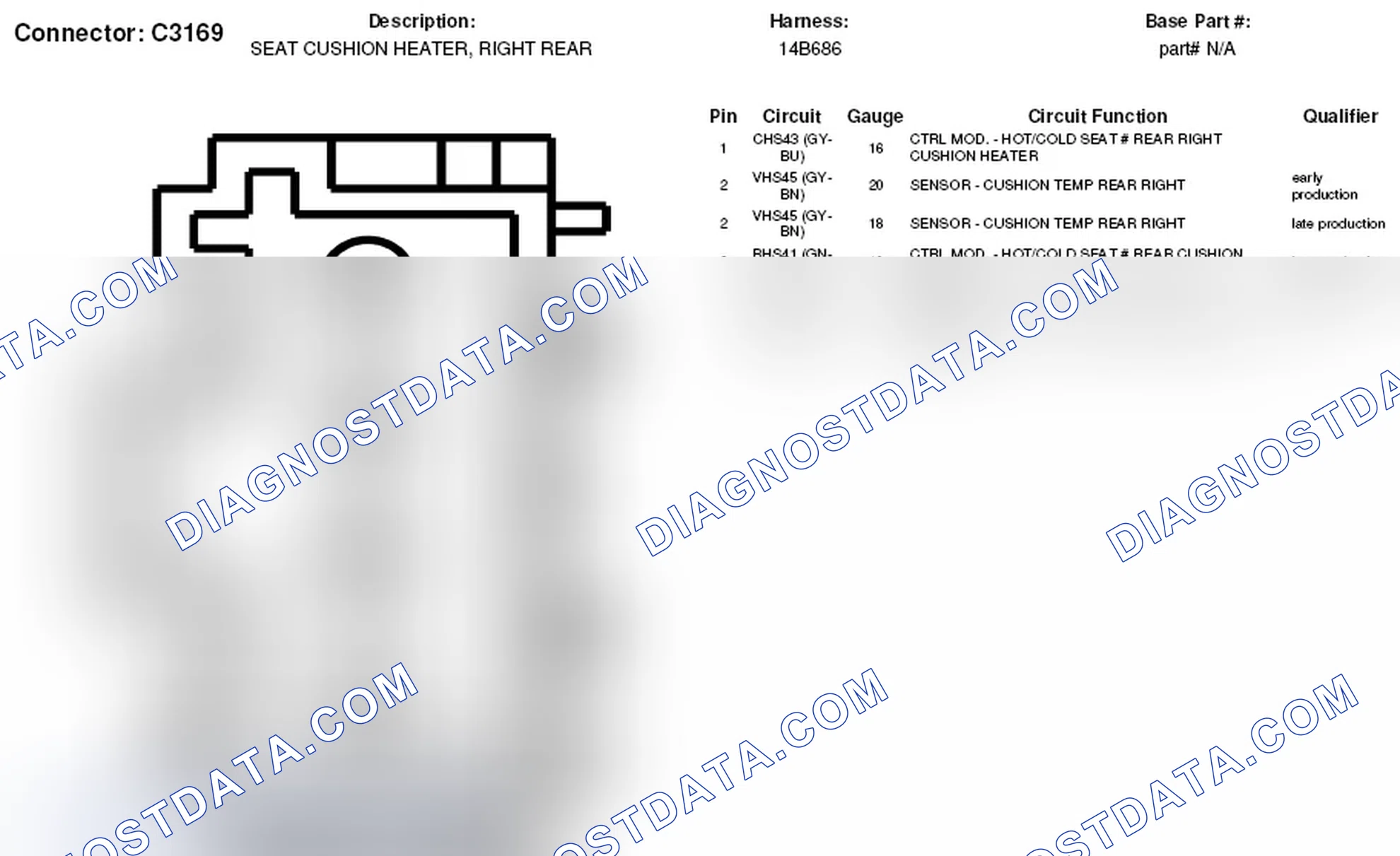 Scheme 274: Right Rear Seat Cushion Heater Connector End View (C3169)