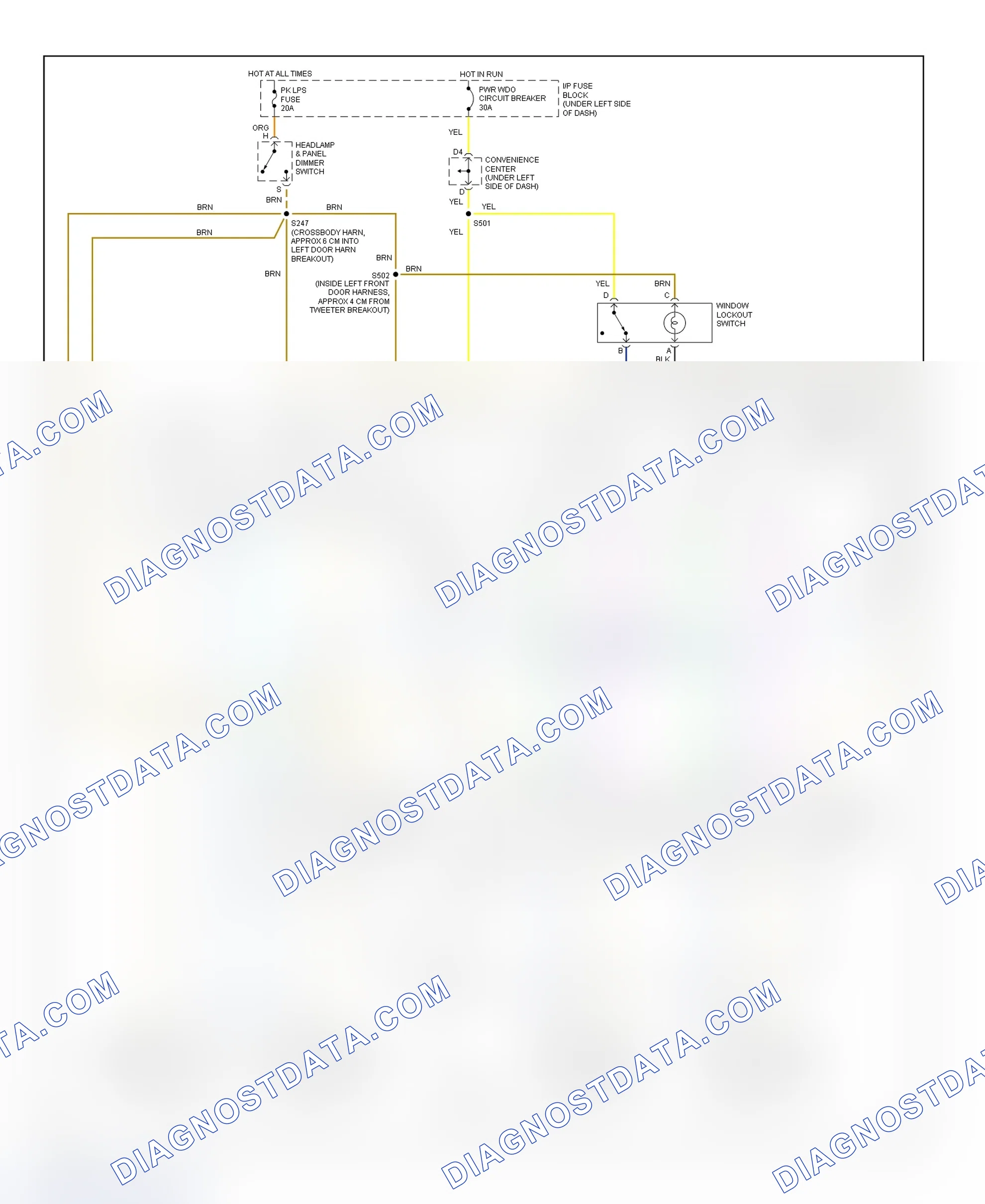 Fig. 2: Power Window System Wiring Diagram ("C" & "K" Series Pickup, Suburban, Tahoe & Yukon - 4-Door)
