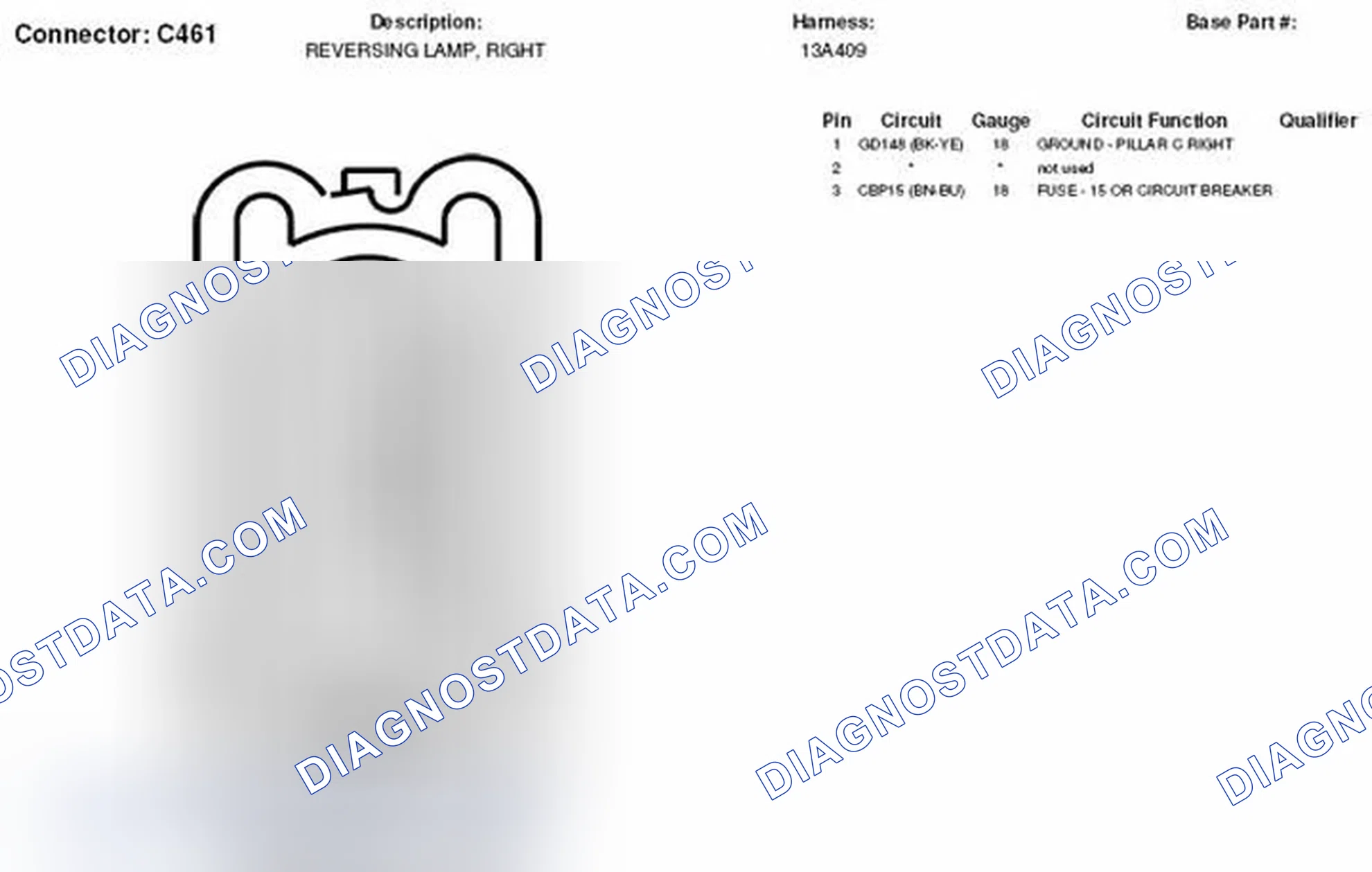 Scheme 188: Right Reversing Lamp Connector End View (C461)