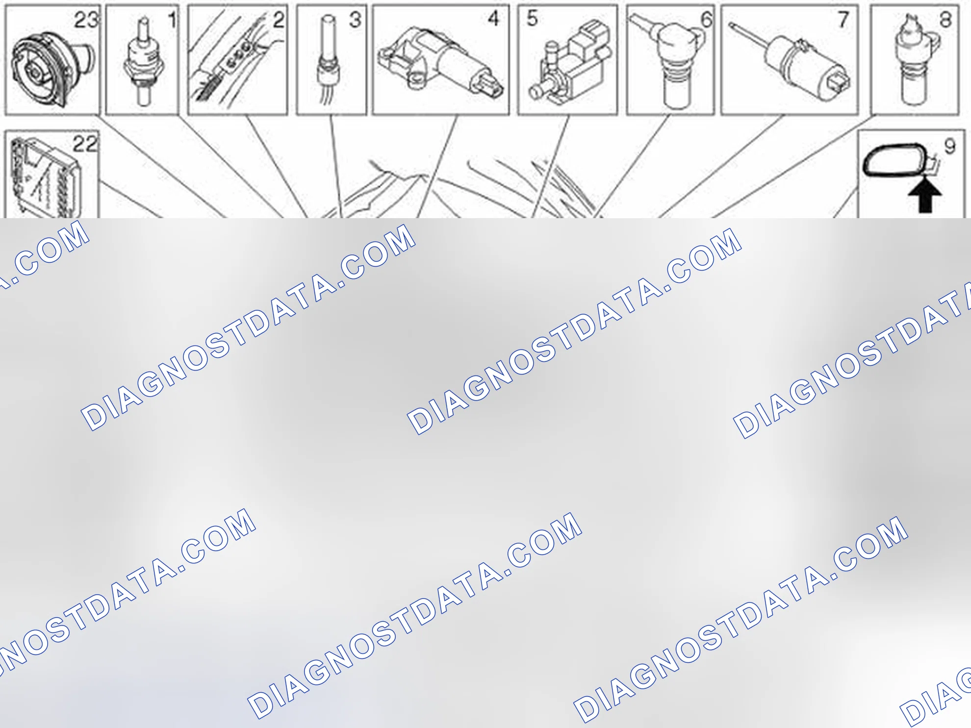 Scheme 201: Location of components, engine compartment