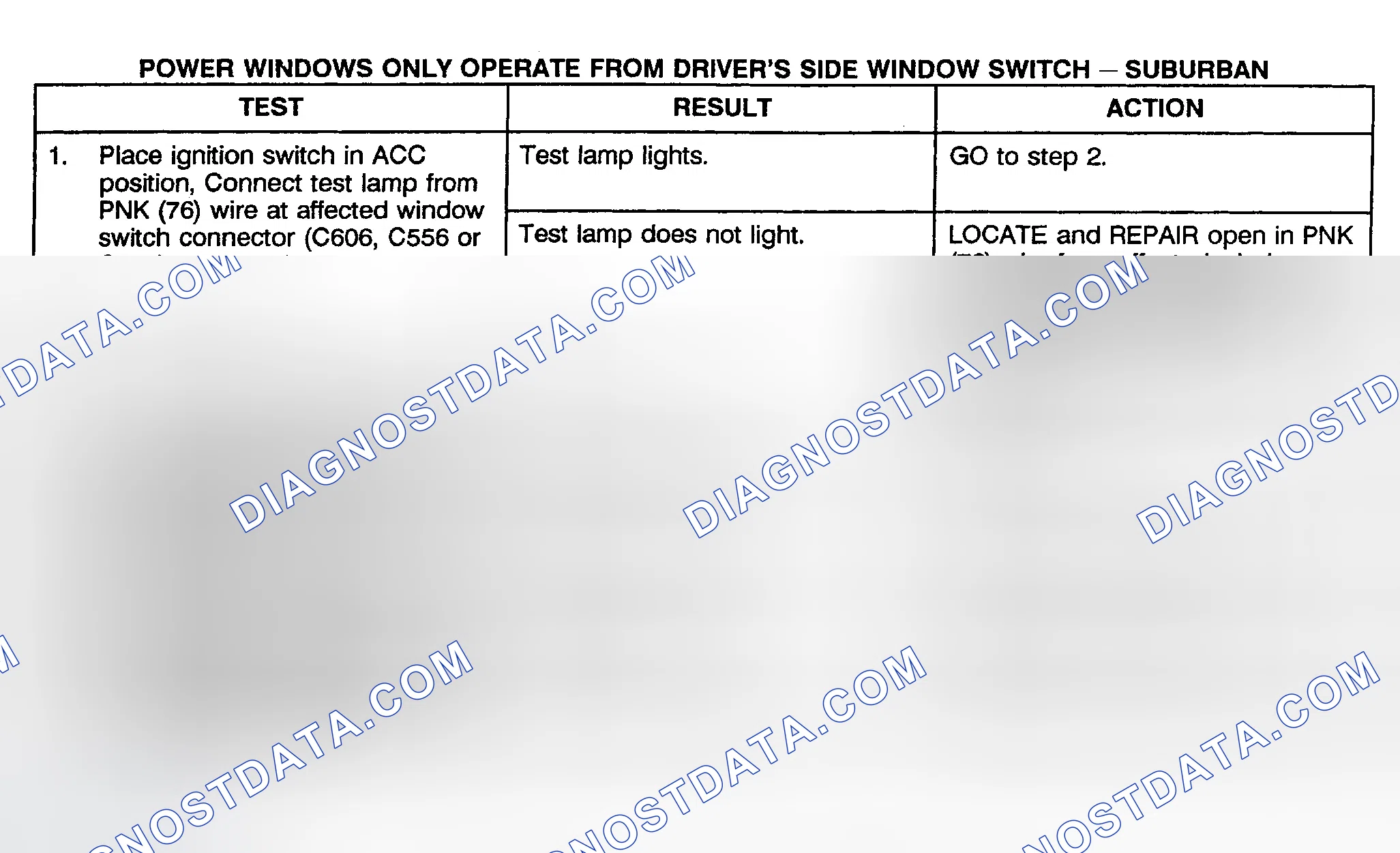Scheme 6: TEST F: POWER WINDOW ONLY OPERATES FROM DRIVER'S SIDE WINDOW SWITCH (CREW CAB, UTILITY & SUBURBAN)