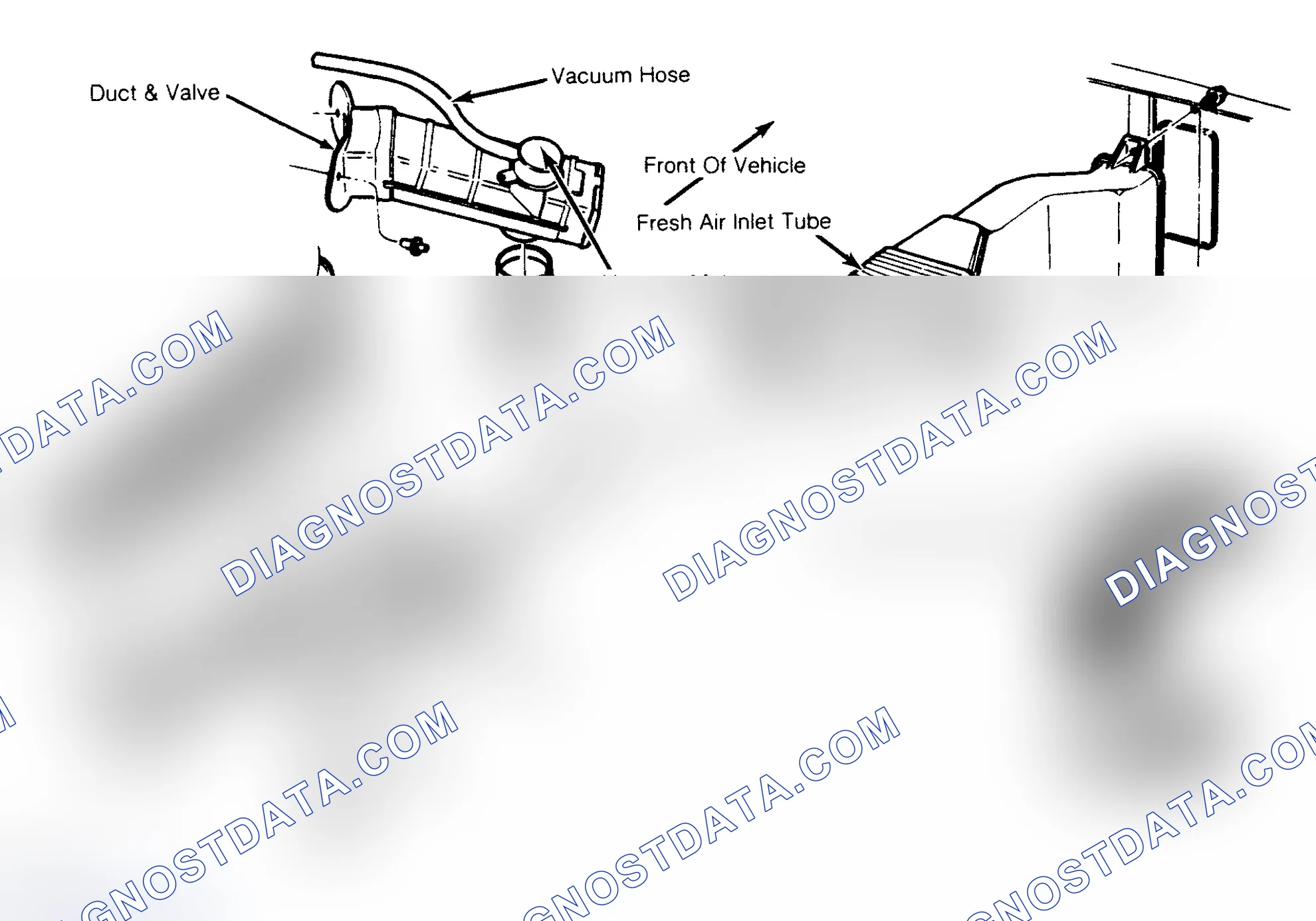 Scheme 58: Vacuum-Operated Air Cleaner Assembly (Typical V8 Assembly Shown; Others Similar) Duct valve switches from heated air to fresh air.