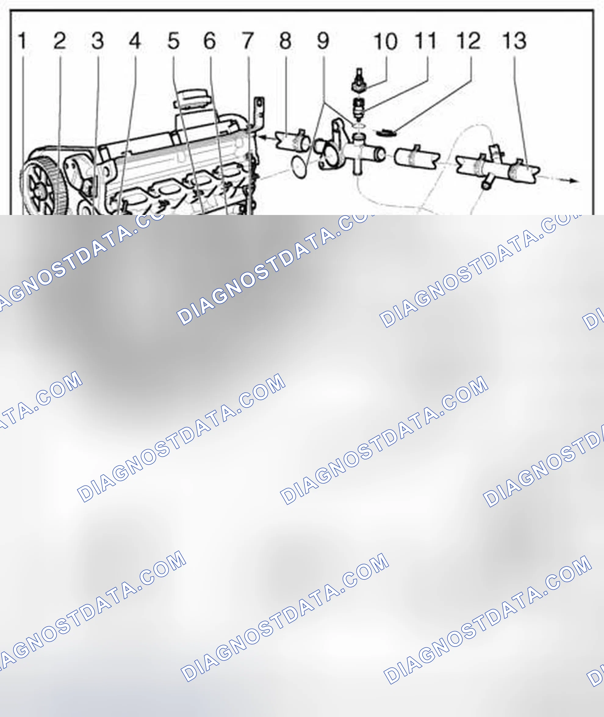 Scheme 590: Cooling system components (on engine), assembly overview
