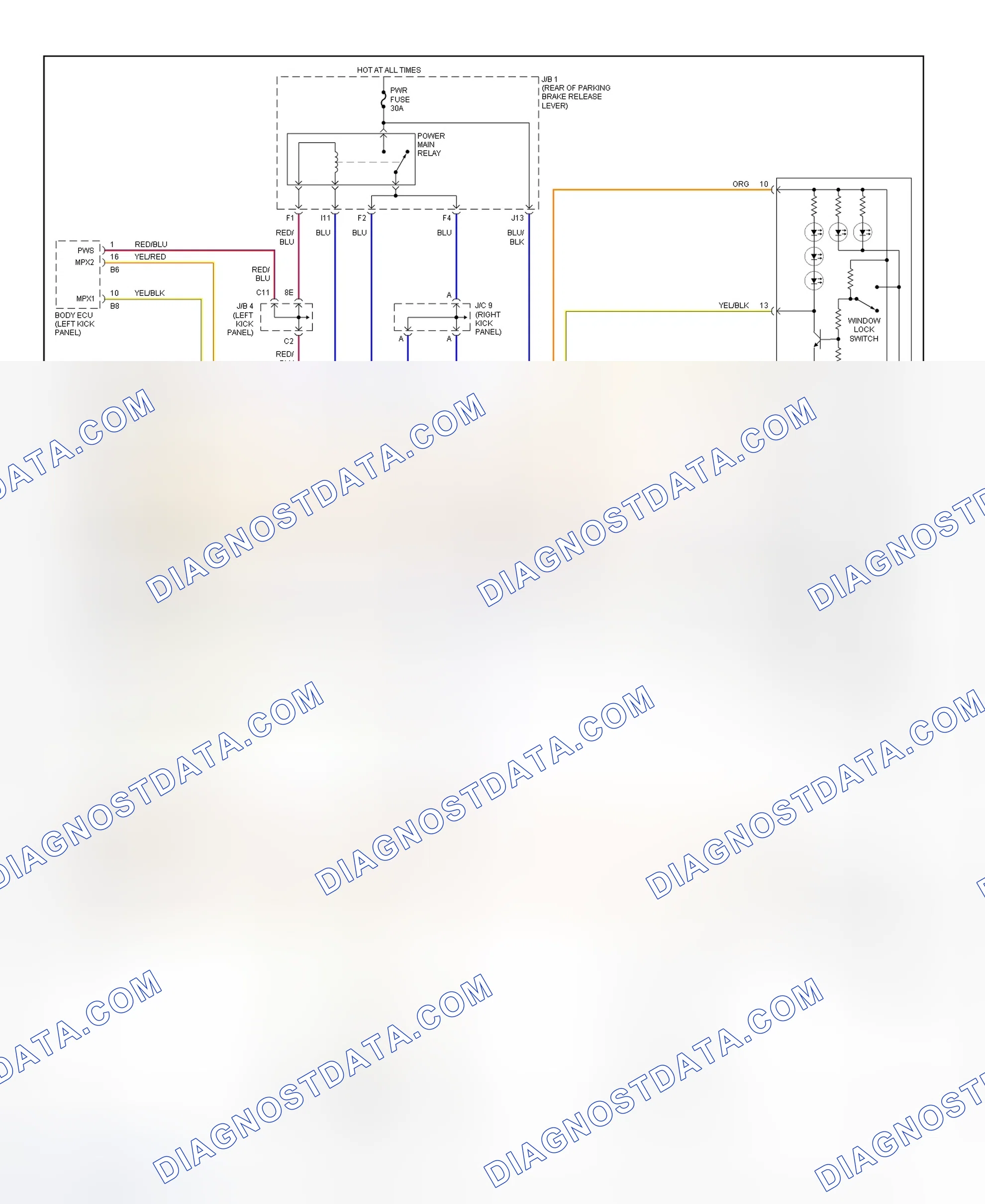 Scheme 4: Power Window System Wiring Diagram (Front)