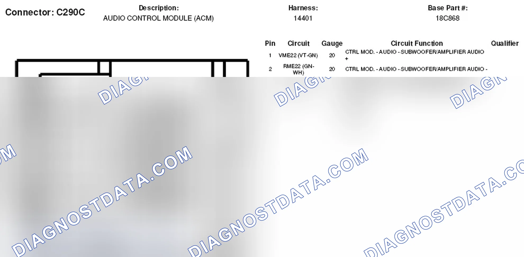 Scheme 117: Audio Control Module Connector End View (C290C)
