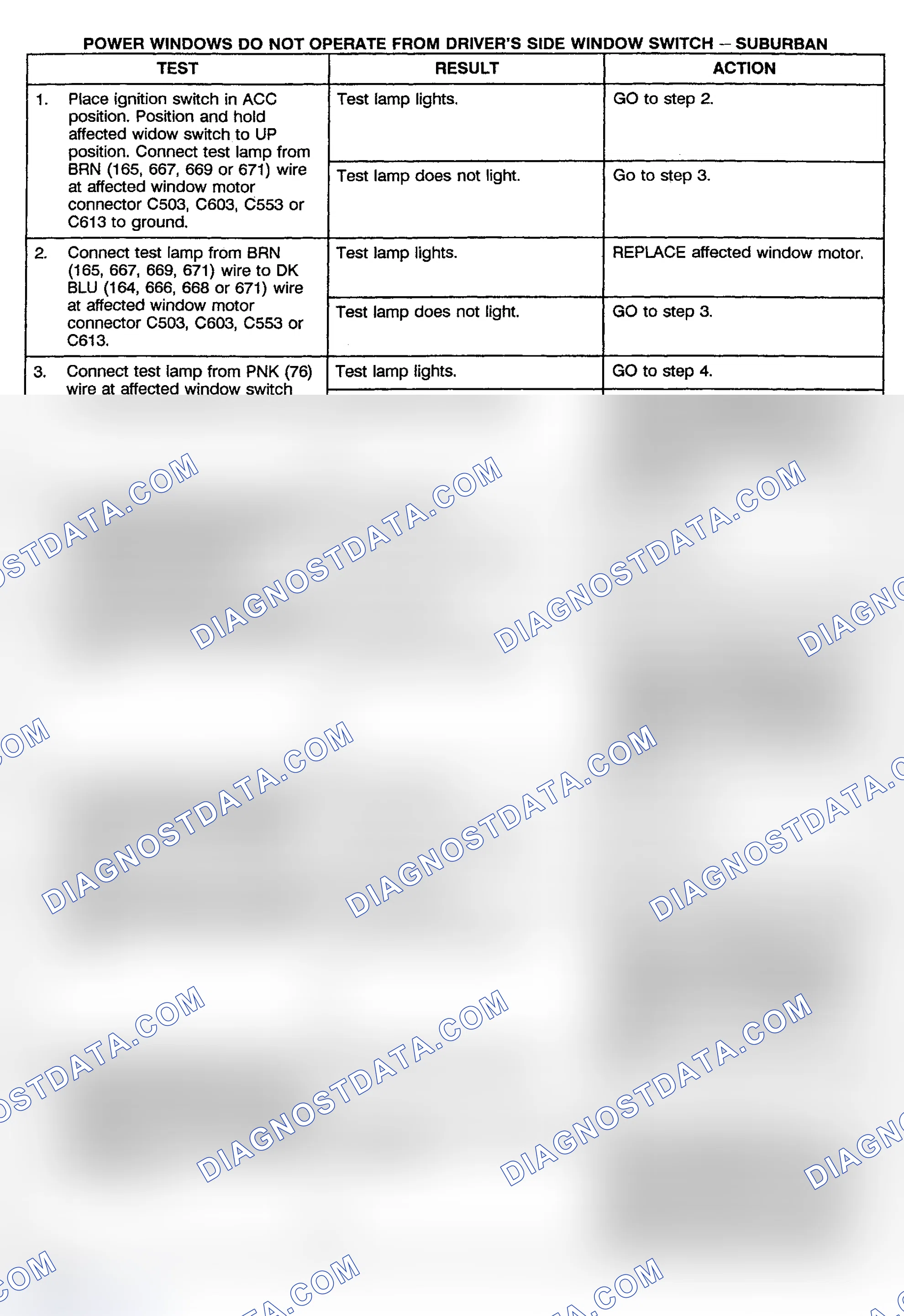 Scheme 16: TEST E: POWER WINDOW DO NOT OPERATE FROM DRIVER'S SIDE WINDOW SWITCH - SUBURBAN, CREW CAB & UTILITY