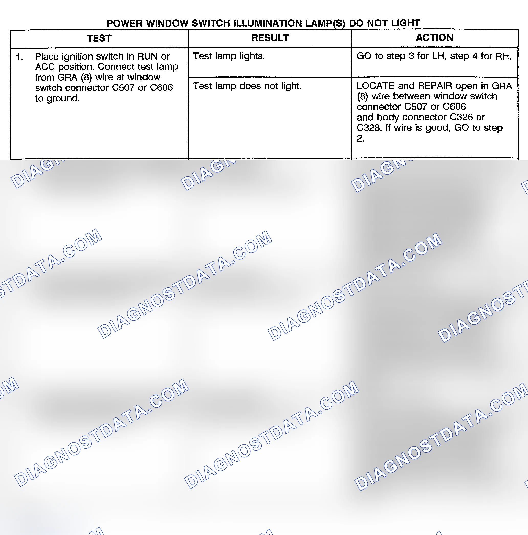 Scheme 18: TEST G: POWER WINDOW SWITCH ILLUMINATION LAMP(S) DO NOT LIGHT