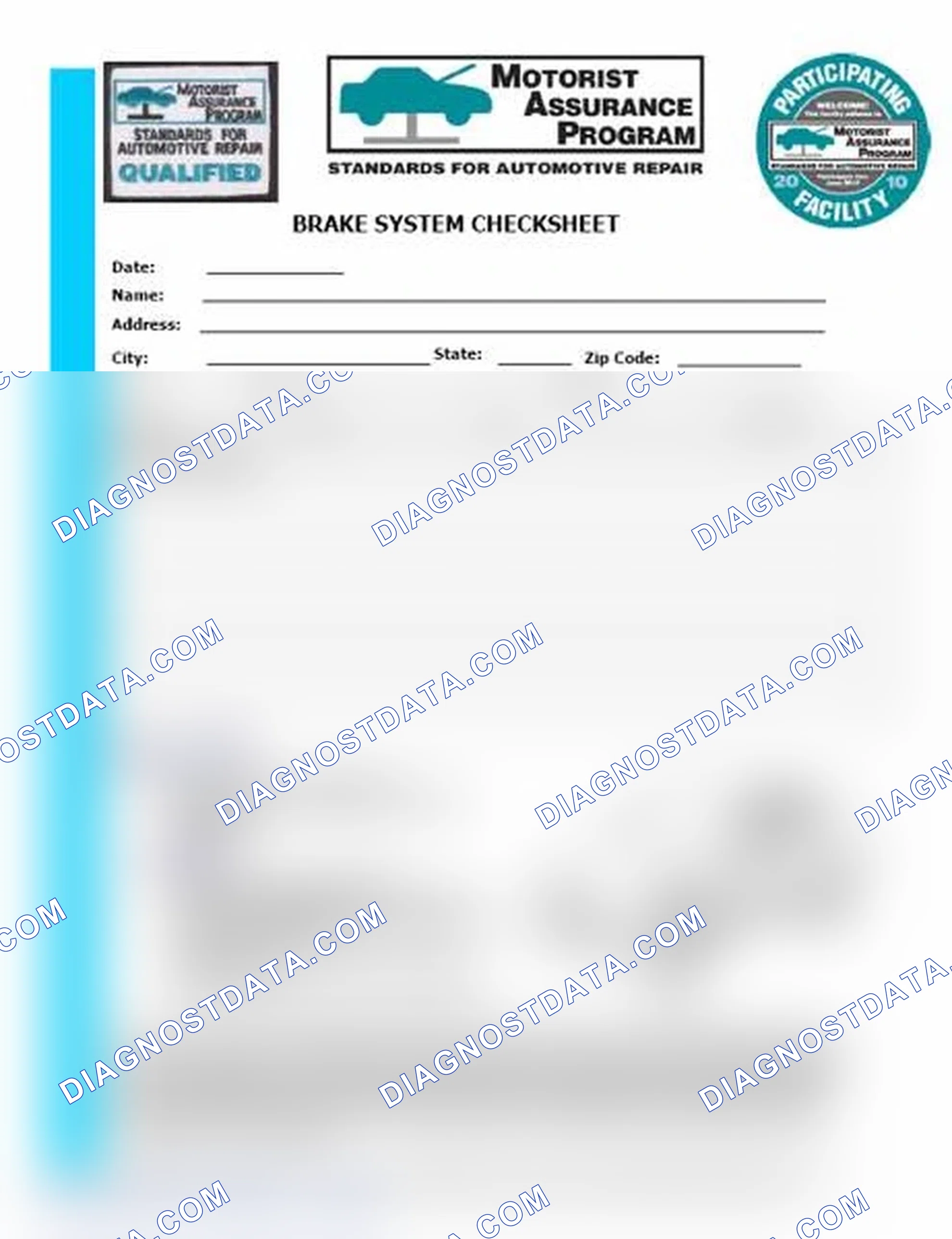 Scheme 1: Brake System Checksheet (1 Of 2)
