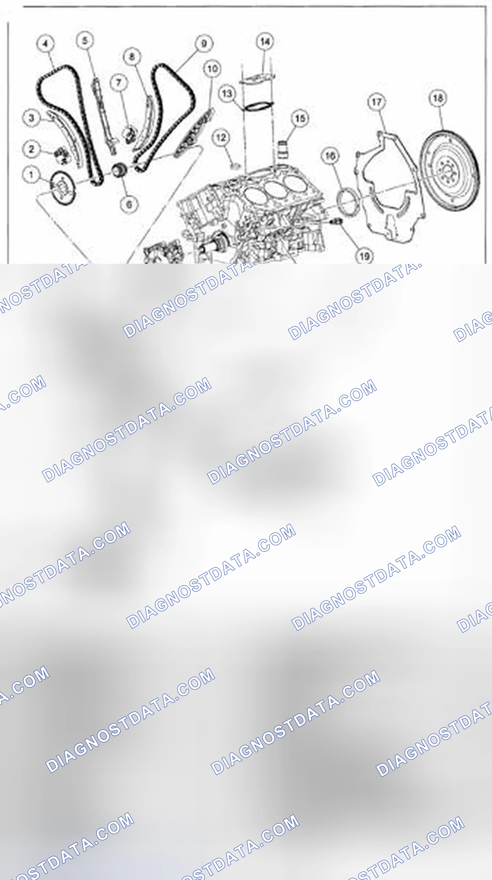 Scheme 594: FRONT AND LOWER ENGINE BLOCK- 3.0L EXPLODED VIEW