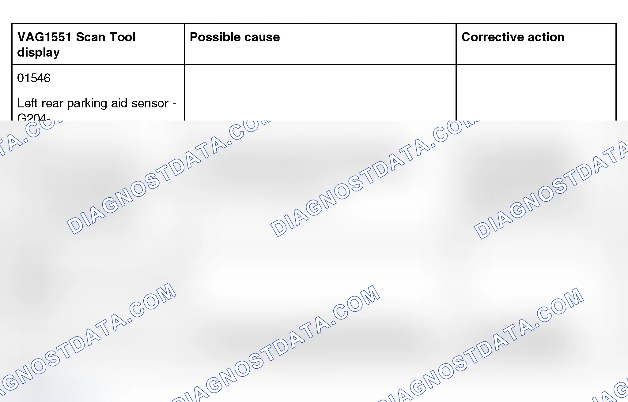 Scheme 394: Diagnostic Trouble Code Table - Acoustic Parking System (01546 And 01549)